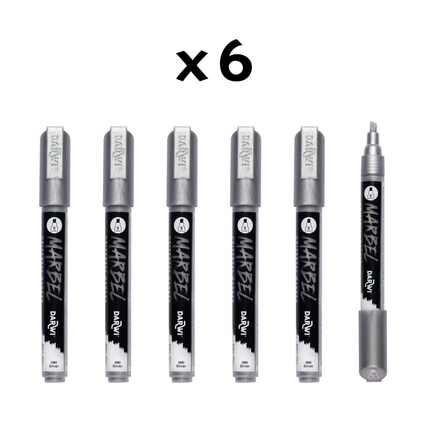 Darwi 6x Universalmarker Acrylfarbe, Keilspitze medium 6mm Silber DA0236006080C