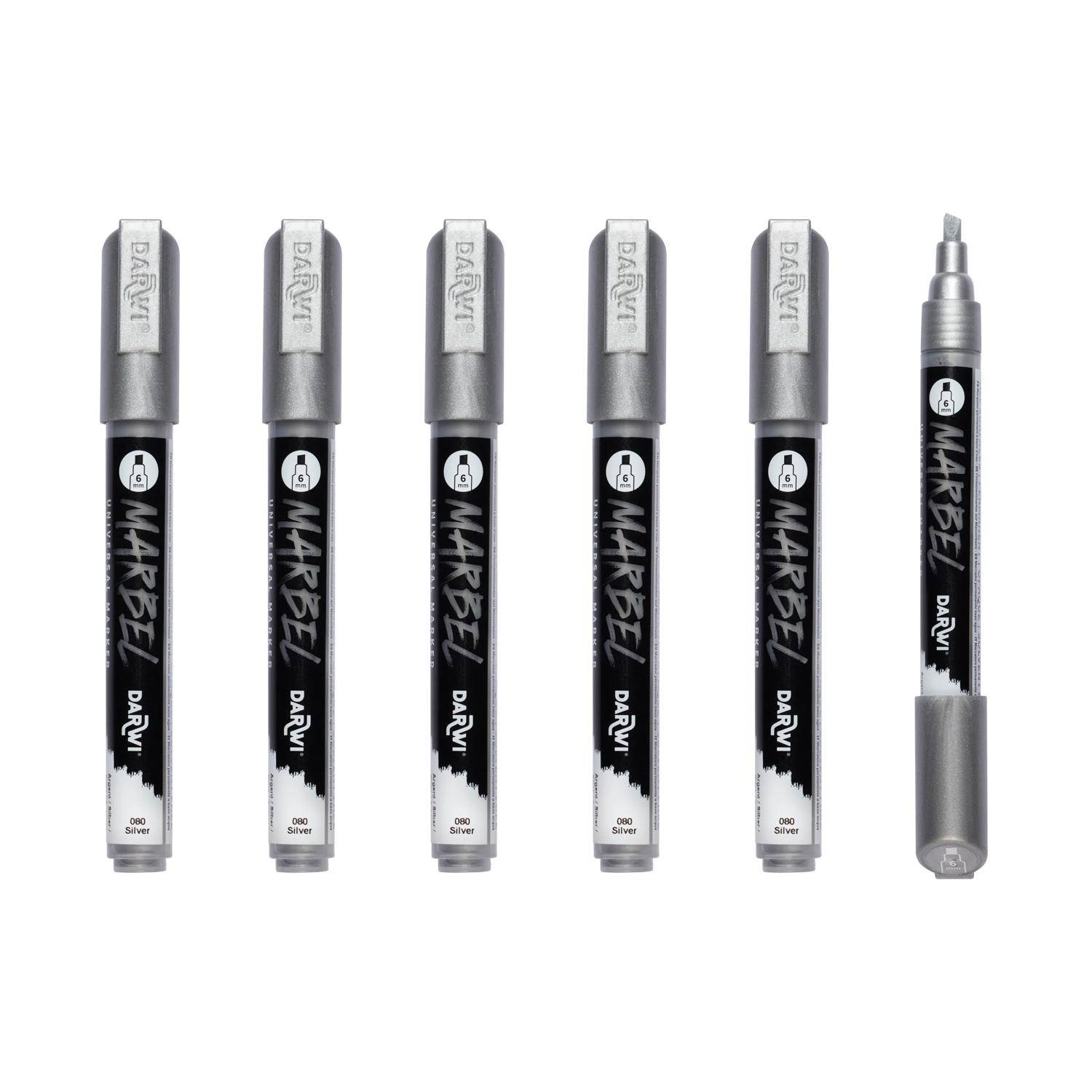 Darwi 6x Universalmarker Acrylfarbe, Keilspitze medium 6mm Silber DA0236006080C