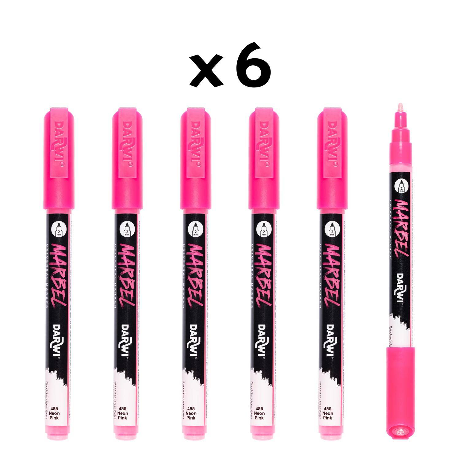 Darwi 6x Marker Acrylfarbe, feine konische Spitze 2mm Neon Pink DA0243002488C