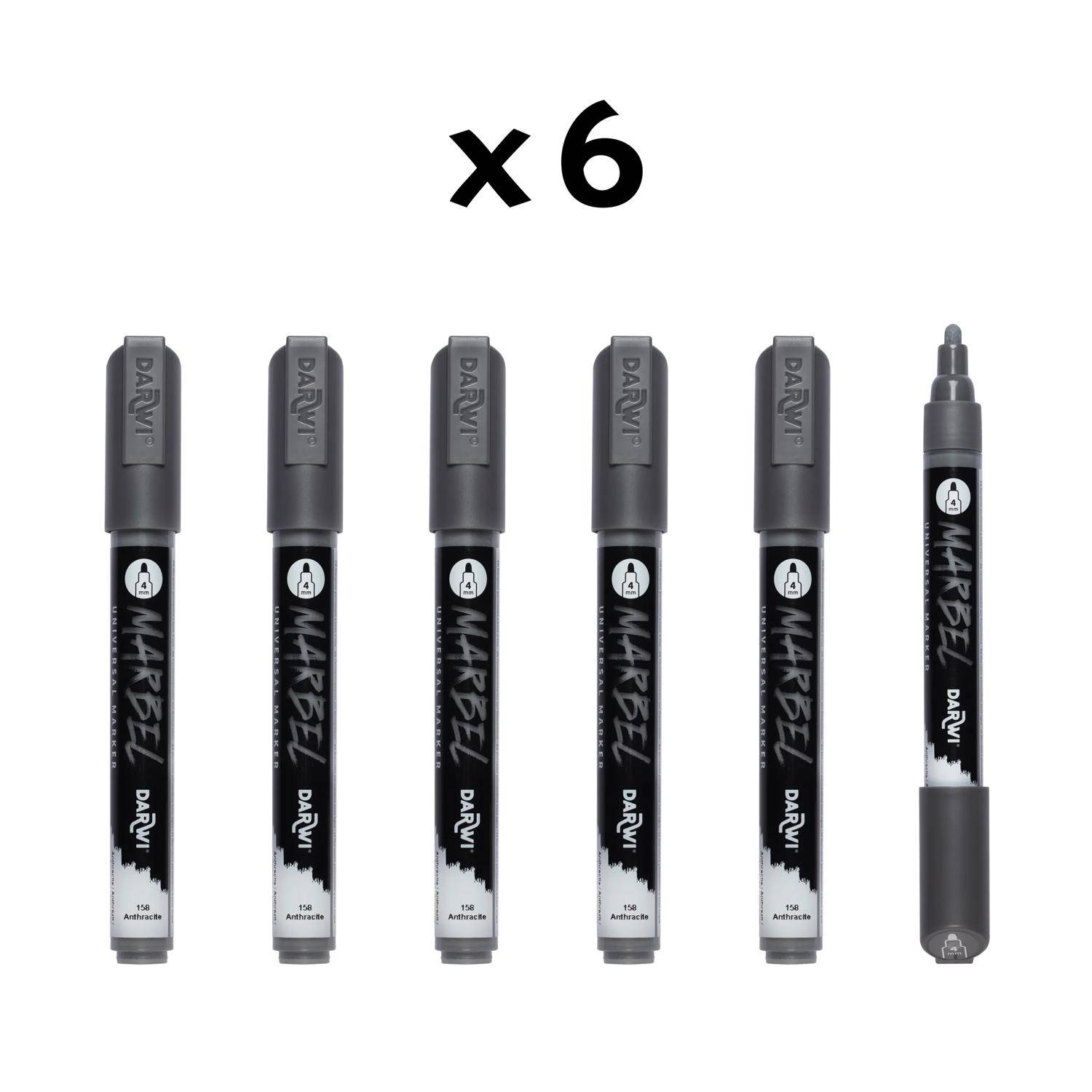 Darwi 6x Marker Acrylfarbe, Rundspitze medium 4mm Anthrazit DA0226004158C