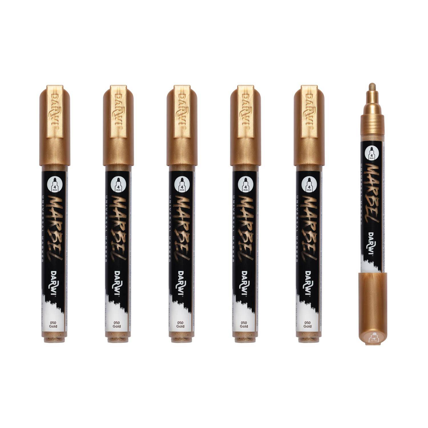 Darwi 6x Universalmarker Acrylfarbe, Rundspitze medium 4mm Gold DA0236004050C