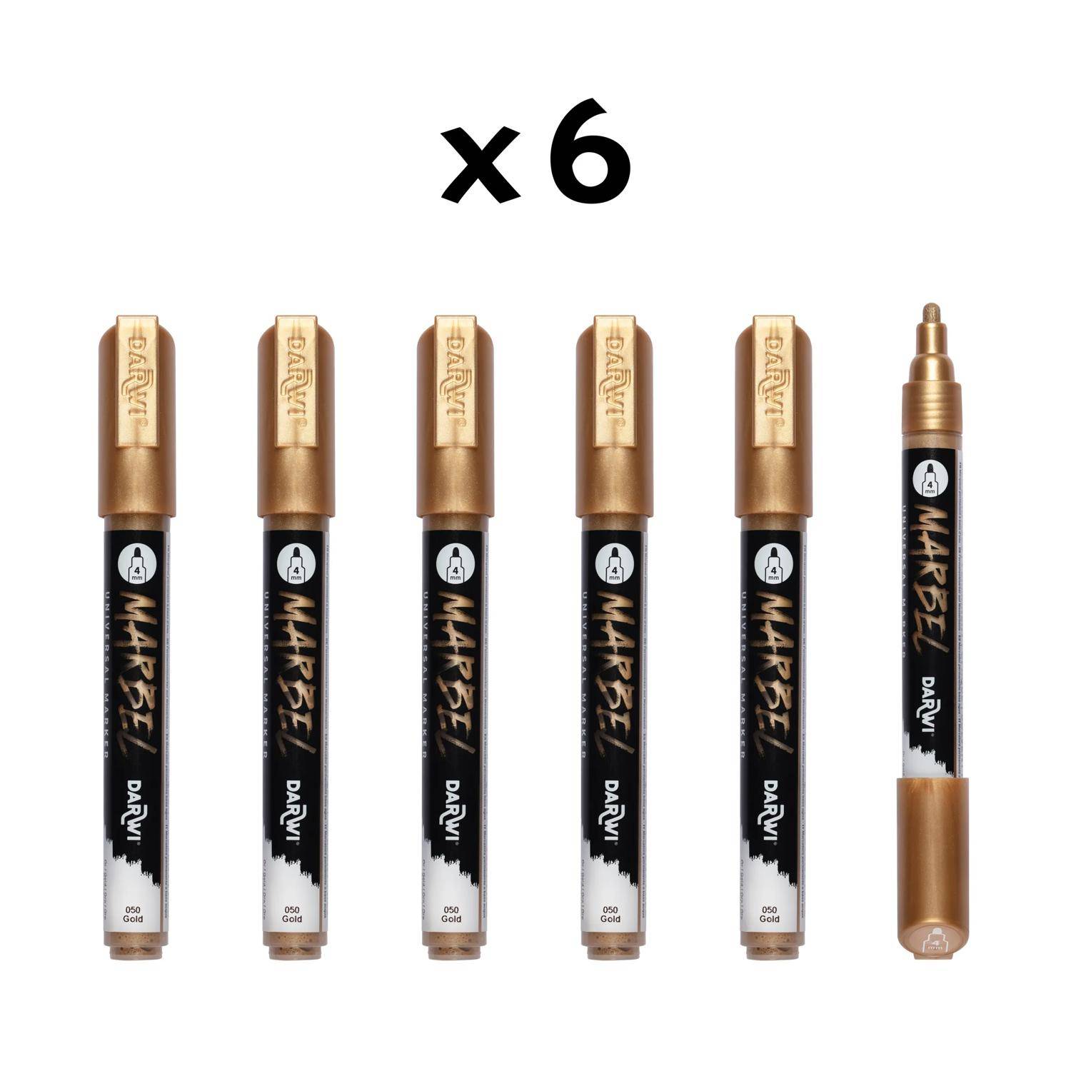 Darwi 6x Universalmarker Acrylfarbe, Rundspitze medium 4mm Gold DA0236004050C