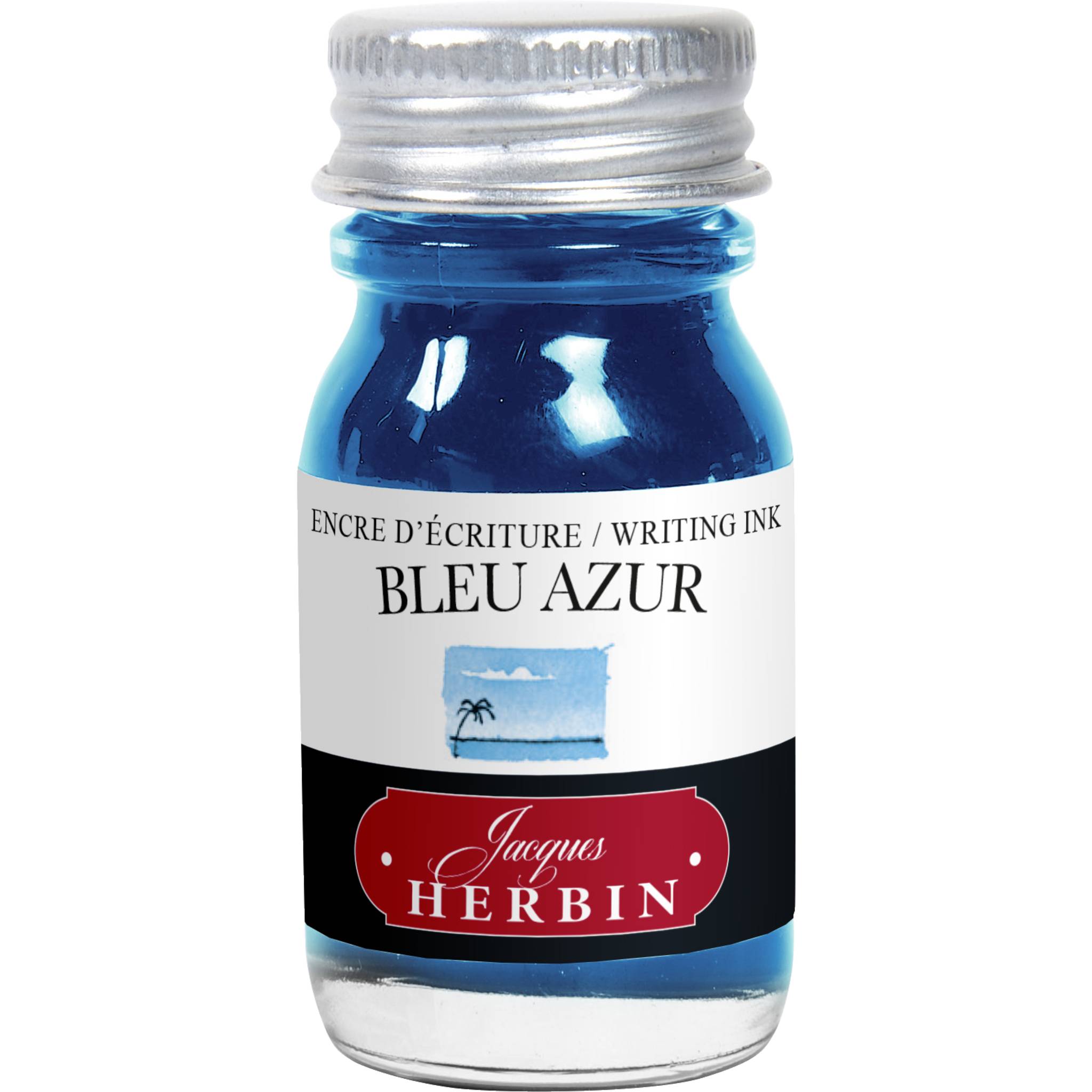 Jacques Herbin 6x Tinte für Füller + Tintenroller Flakon 10 ml Azurblau 11512T