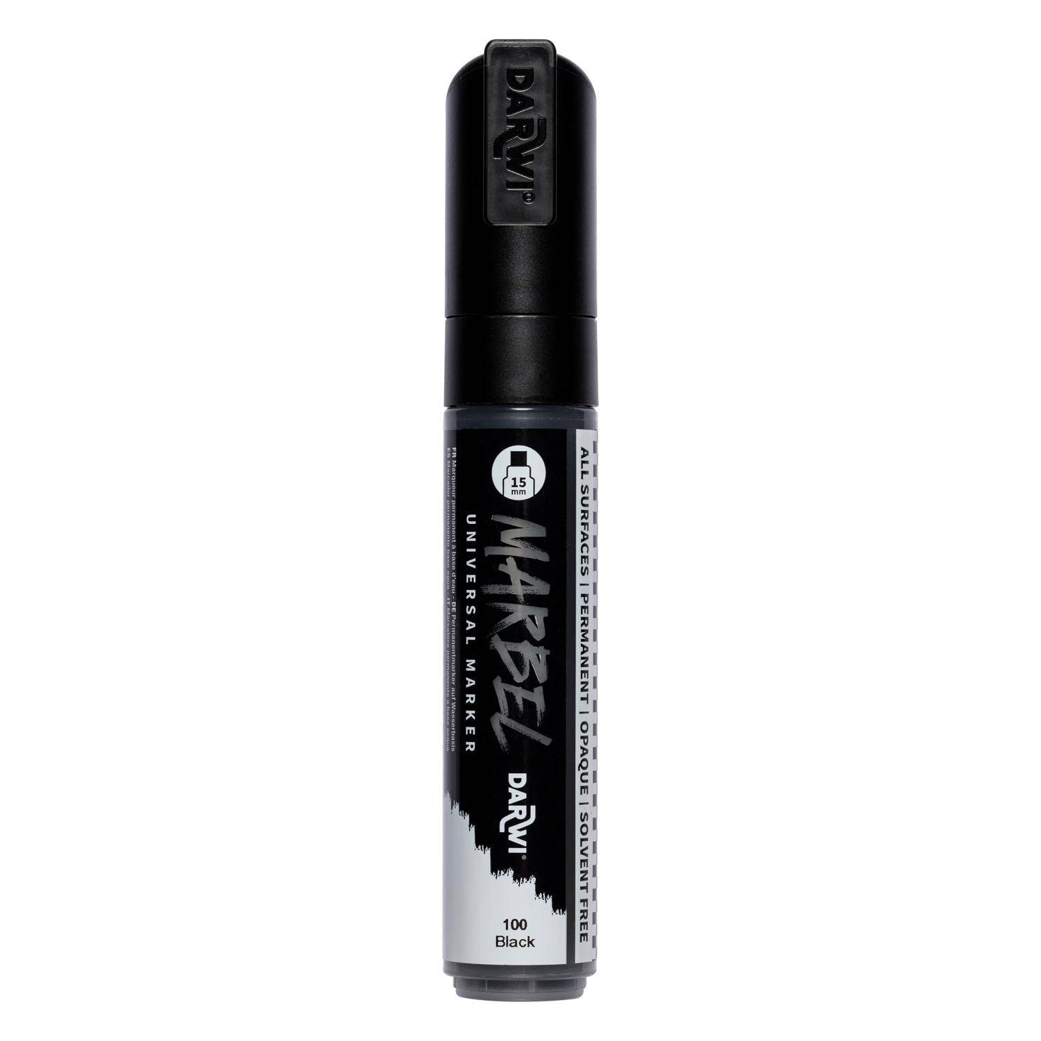 Darwi 3x Marker Acrylfarbe, rechteckige breite Spitze 15mm Schwarz DA0222015100C