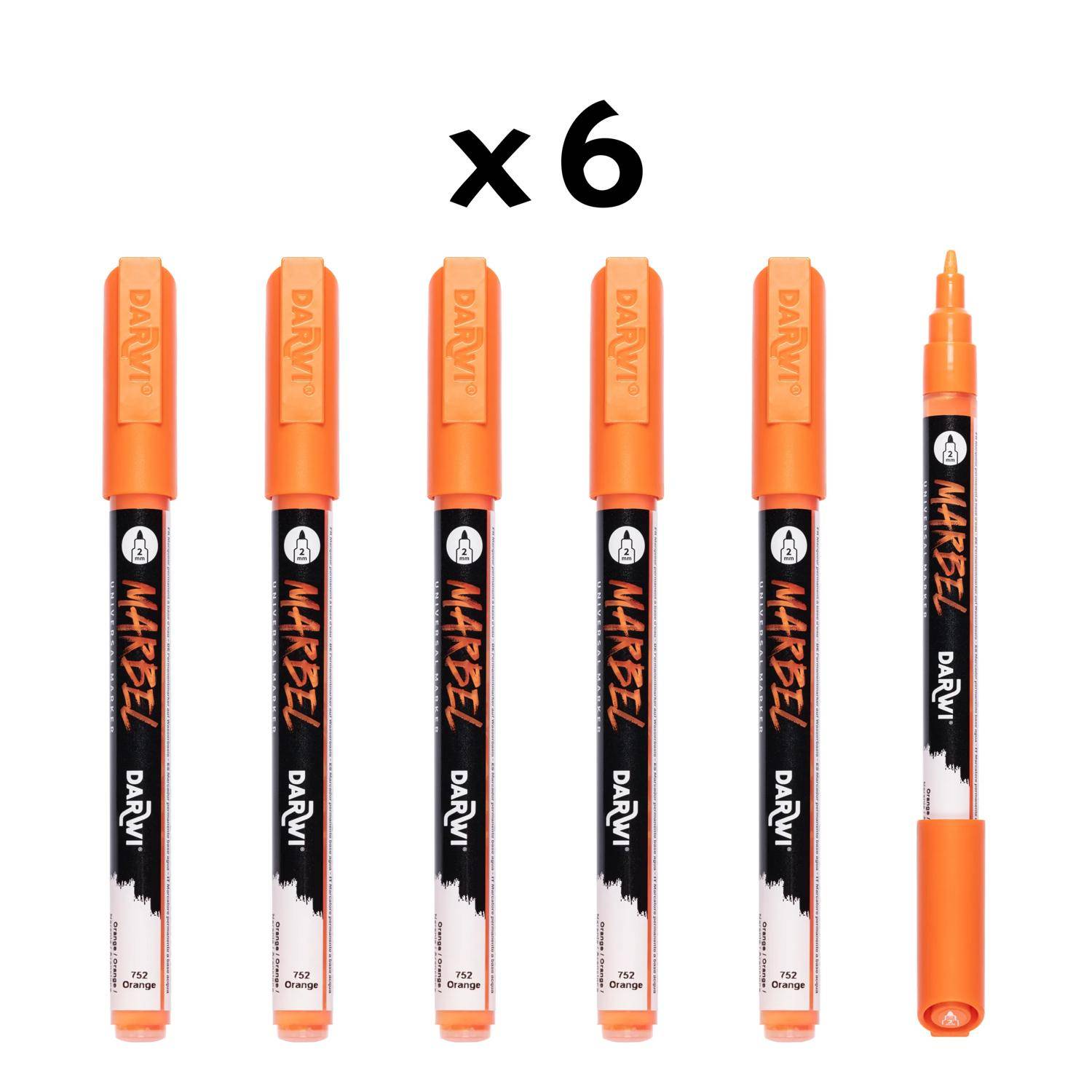 Darwi 6x Marker Acrylfarbe, konische feine Spitze 2mm Orange DA0223002752C