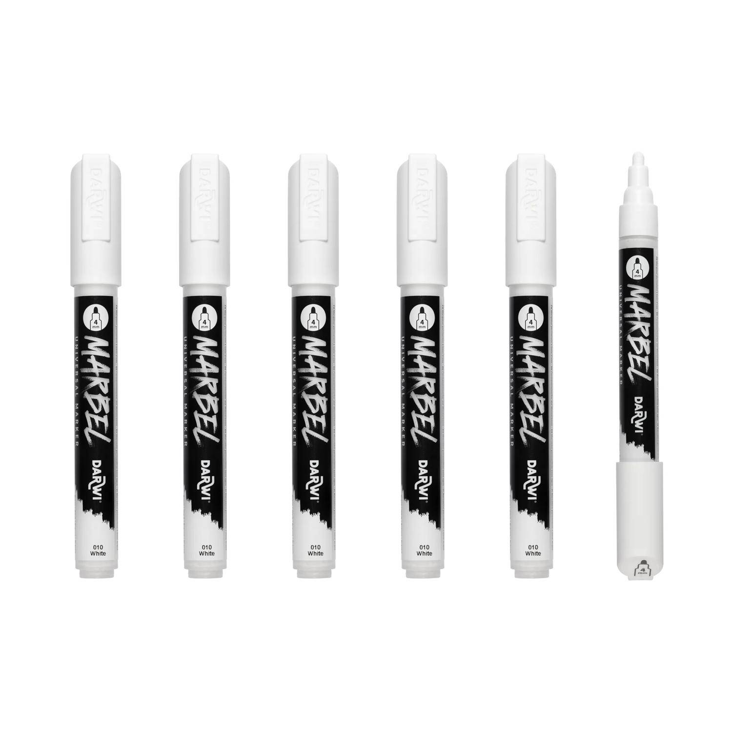 Darwi 6x Universalmarker Acrylfarbe, Rundspitze medium 4mm Weiß DA0226004010C