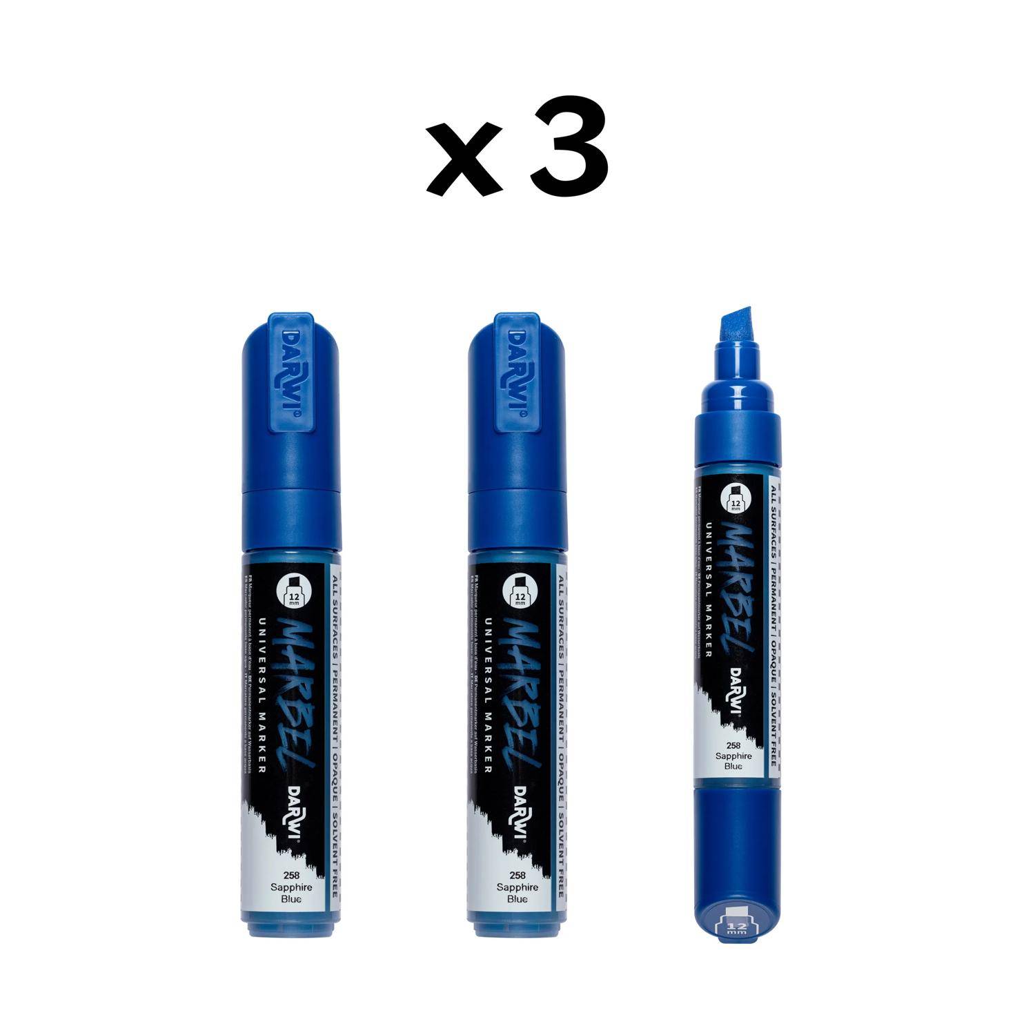 Darwi 3x Marker Acrylfarbe, breite Keilspitze 12mm Saphirblau DA0222012258C