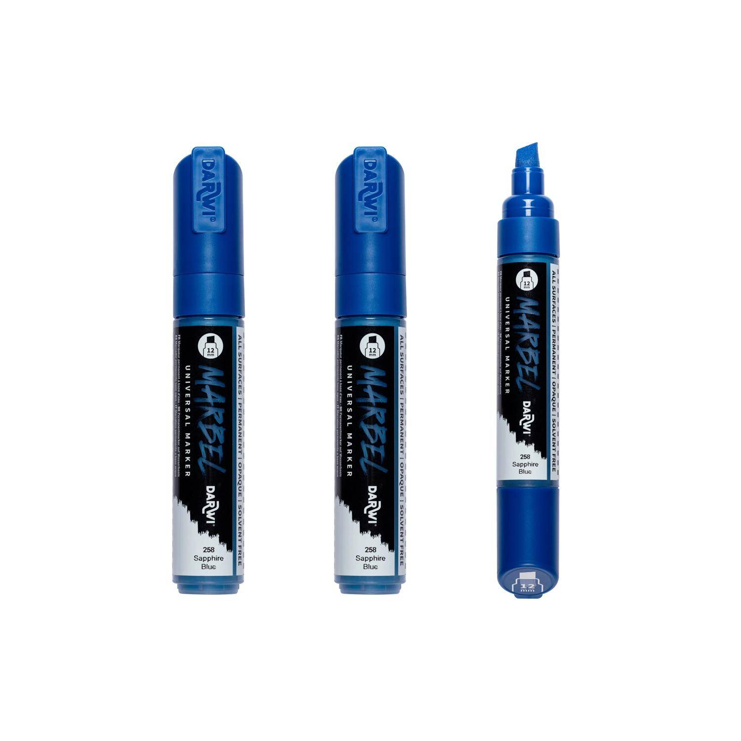 Darwi 3x Marker Acrylfarbe, breite Keilspitze 12mm Saphirblau DA0222012258C