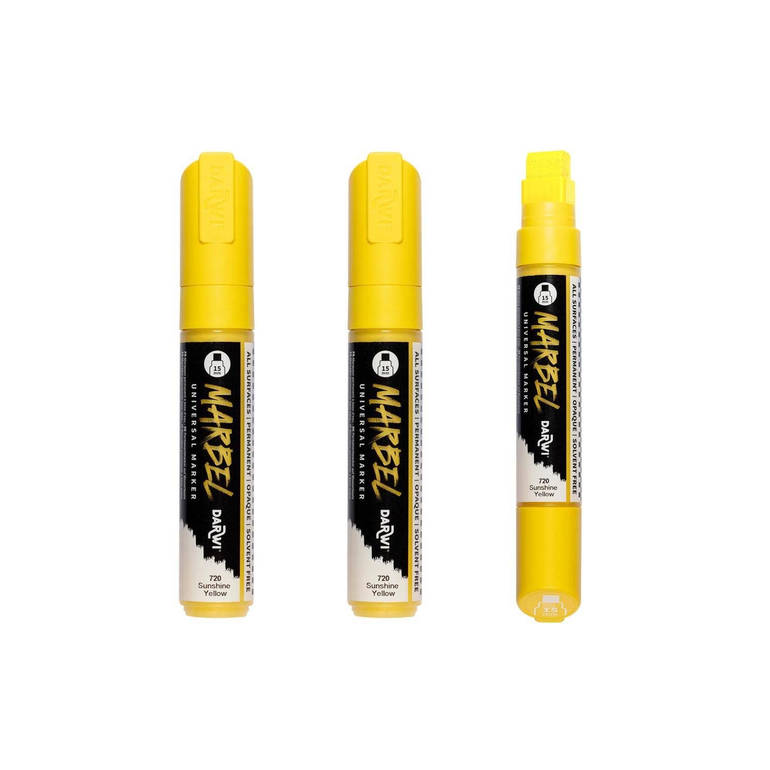Darwi 3x Marker Acrylfarbe, rechteckige Spitze 15mm Sonnengelb DA0222015720C