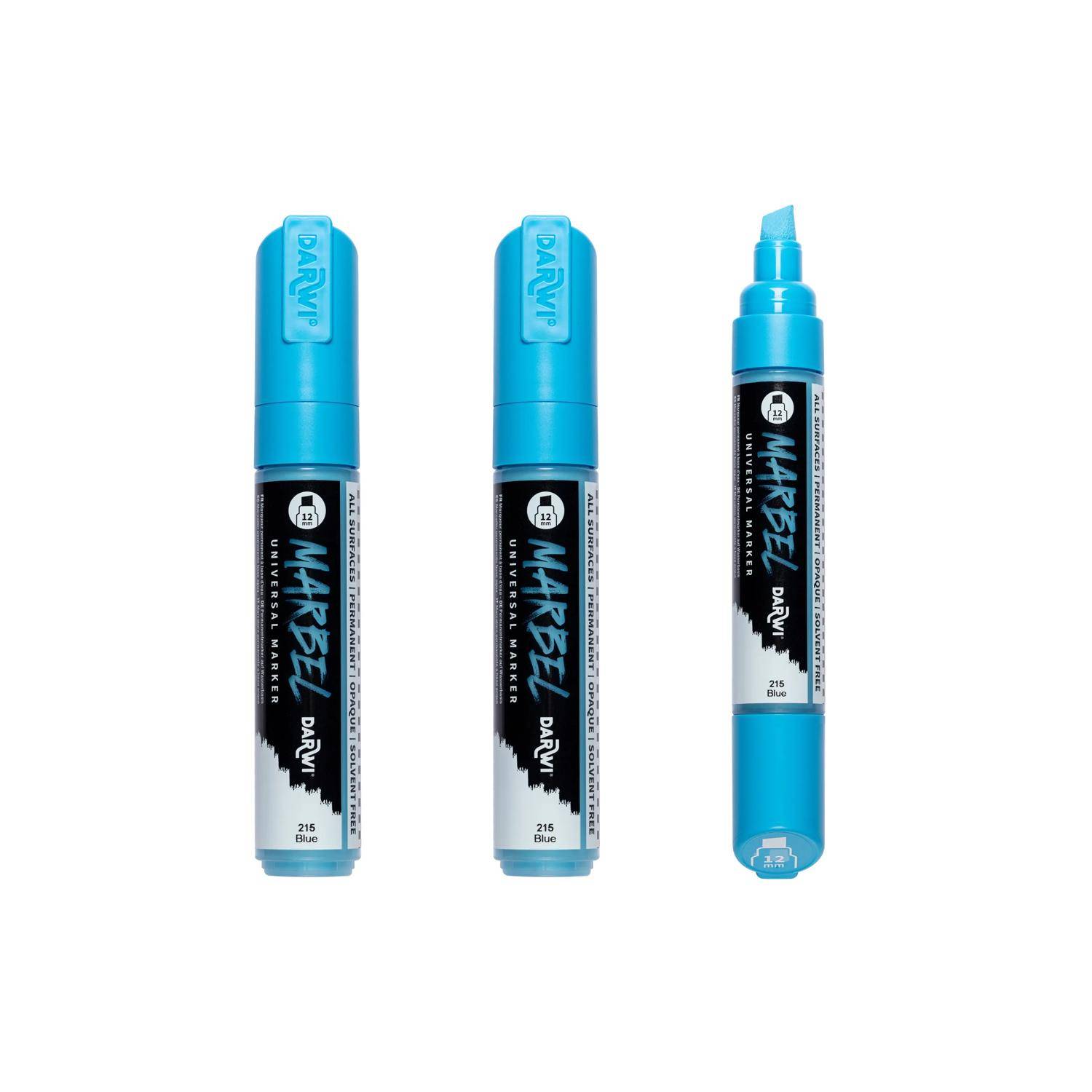Darwi 3x Universalmarker Acrylfarbe, breite Keilspitze 12mm Blau DA0222012215C