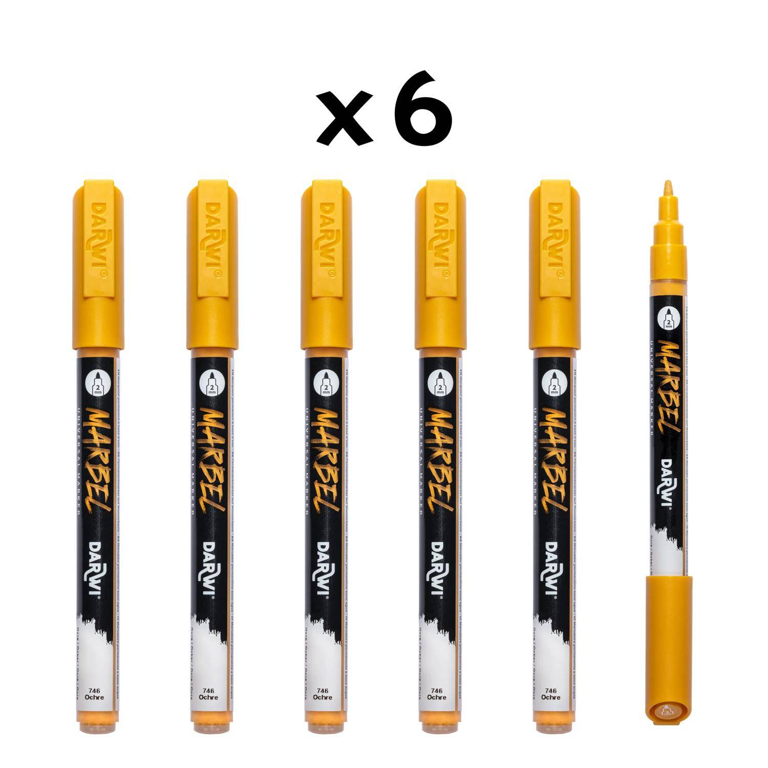 Darwi 6x Marker Acrylfarbe, konische feine Spitze 2mm Ocker DA0223002746C