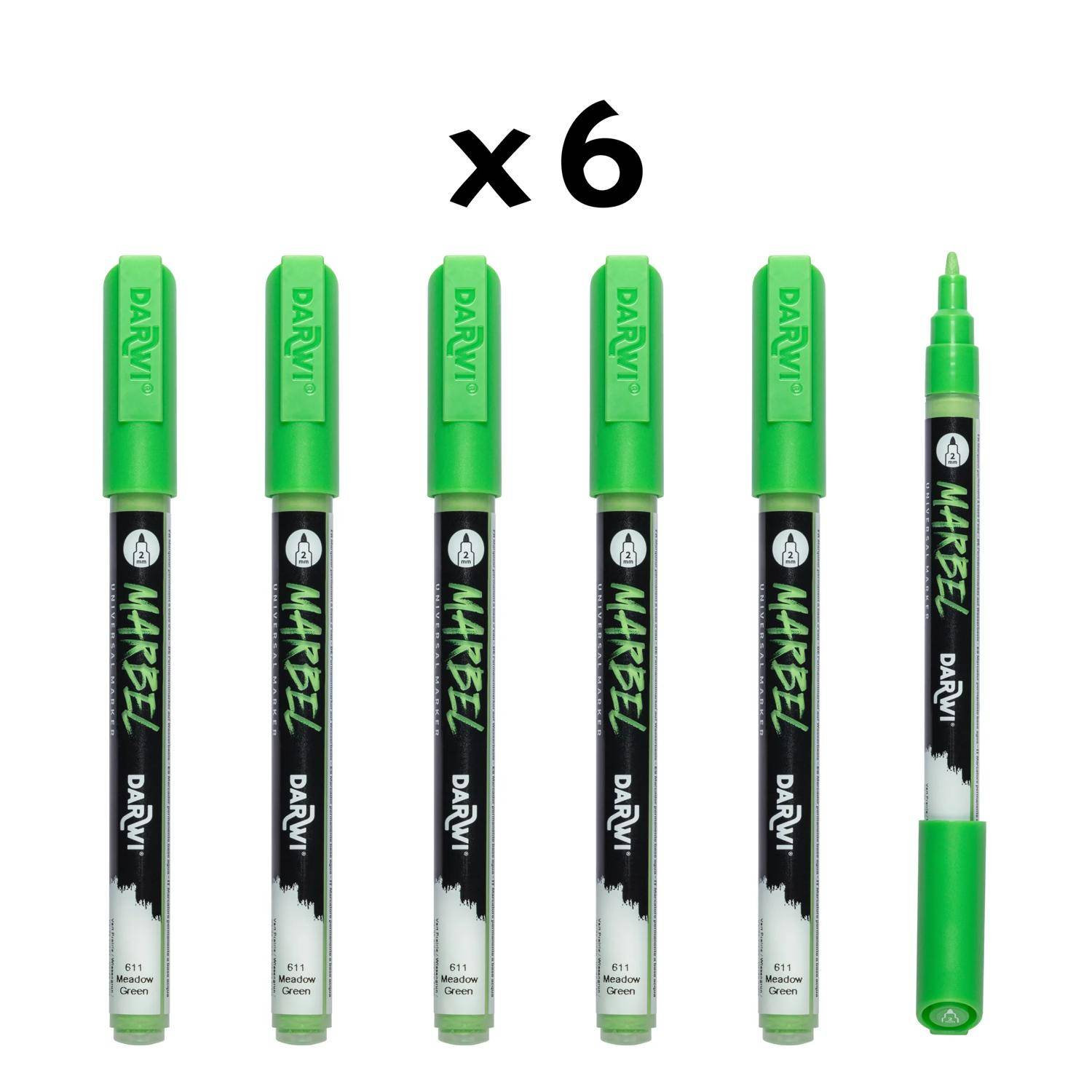 Darwi 6x Marker Acrylfarbe, konische feine Spitze 2mm Wiesengrün| DA0223002611C