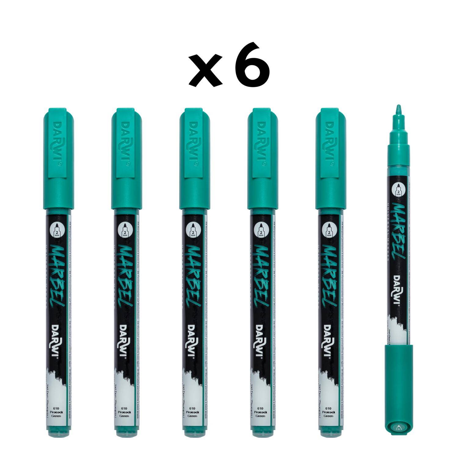 Darwi 6x Marker Acrylfarbe, konische feine Spitze 2mm Pfaugrün| DA0223002610C