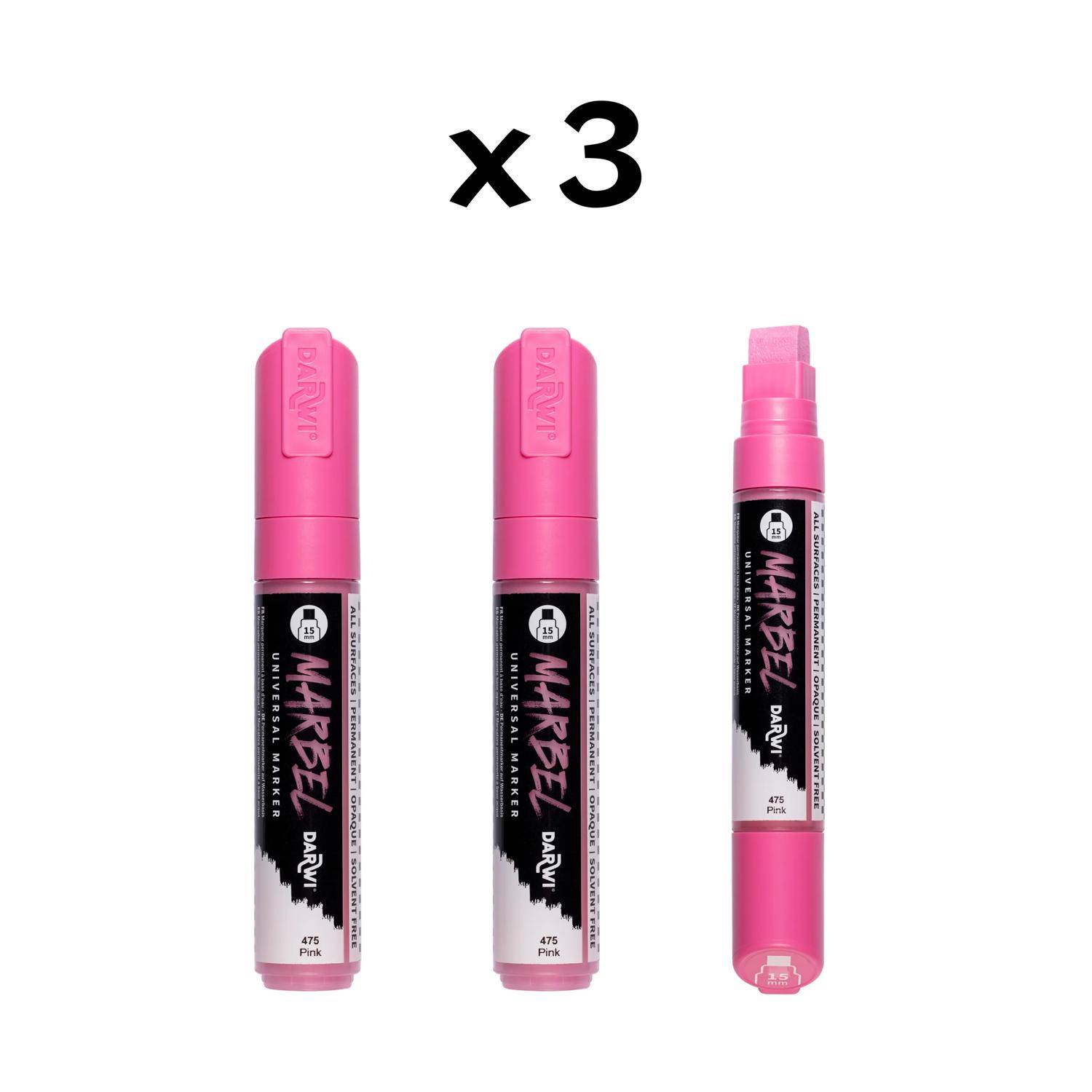 Darwi 3x Marker Acrylfarbe, rechteckige breite Spitze 15mm Rosa DA0222015475C