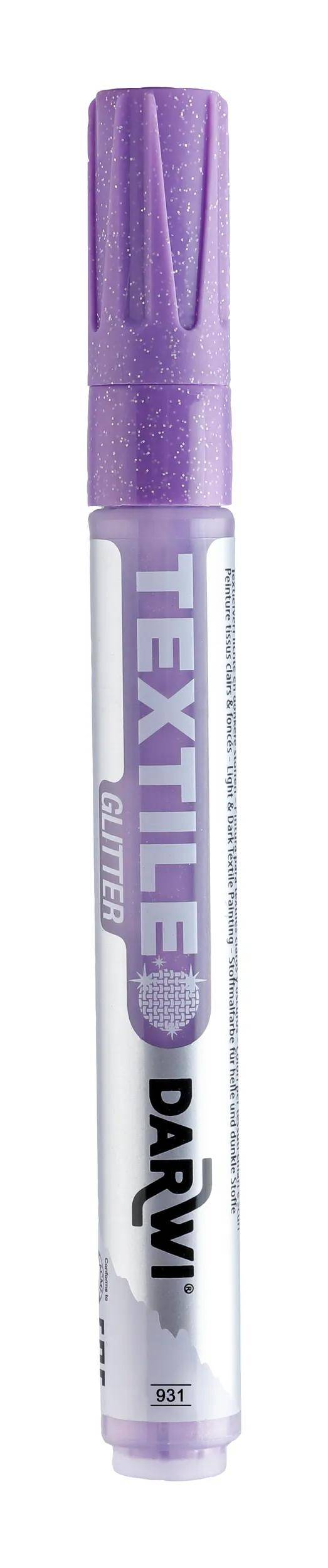 Darwi 6x Textilmarker Glitter, Spitze 2mm, 6ml, Flieder Flieder DA0140013931C