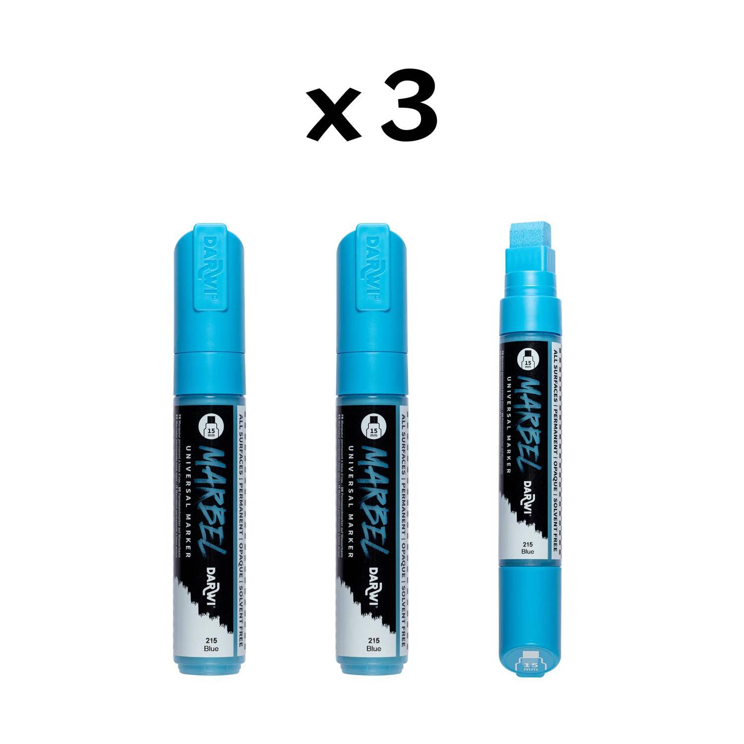 Darwi 3x Marker Acrylfarbe, rechteckige breite Spitze 15mm Blau DA0222015215C