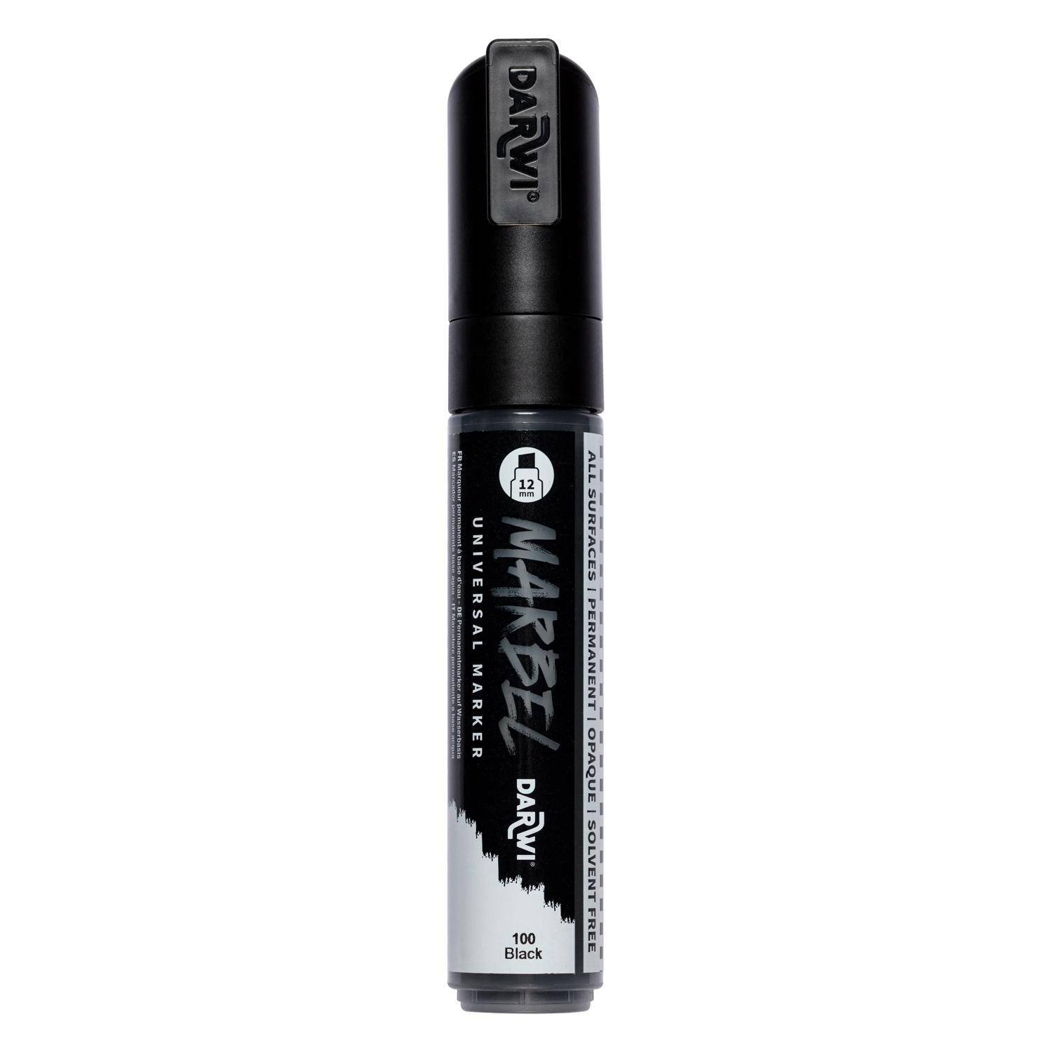 Darwi 3x Marker Acrylfarbe, breite Keilspitze 12mm Schwarz DA0222012100C