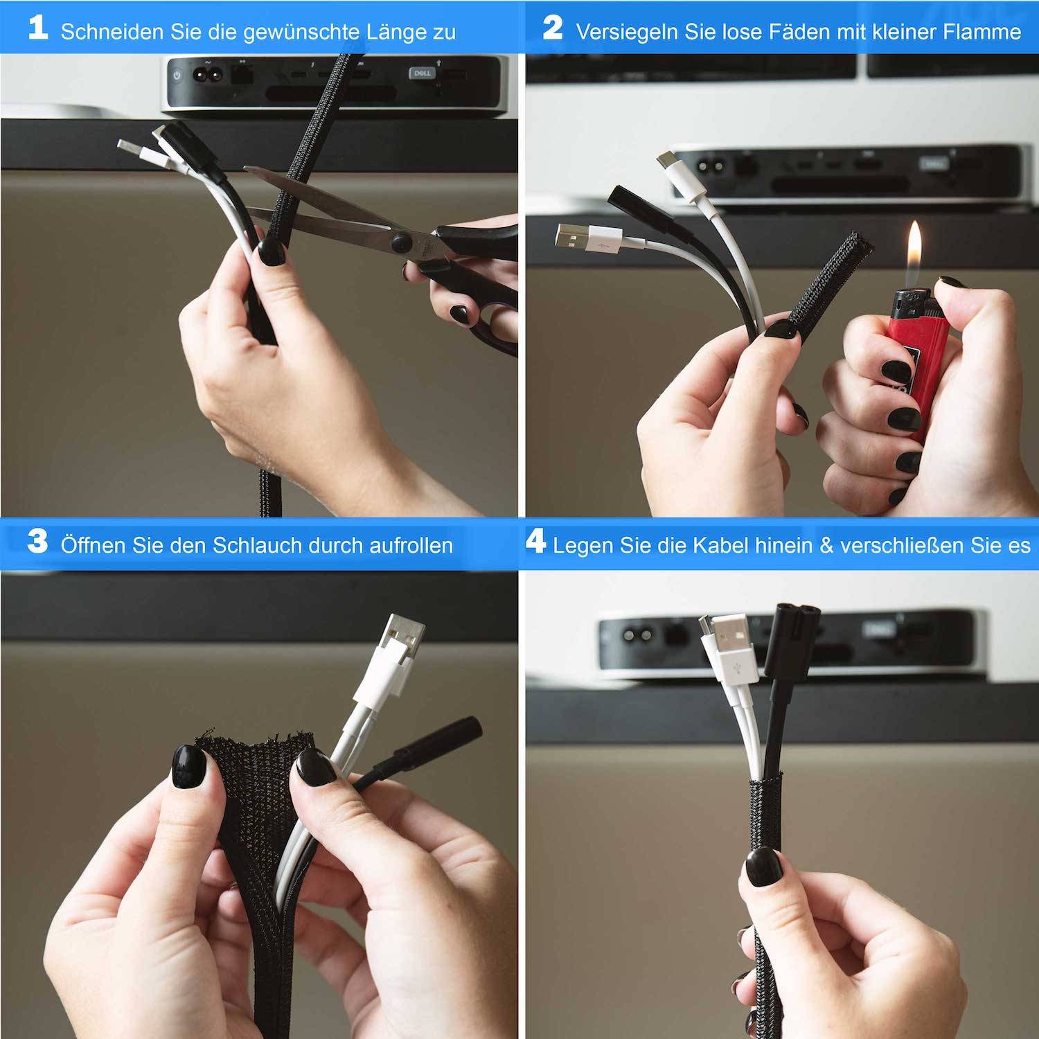 Gewebeschlauch Geflechtschlauch selbstschließend Kabel Schutz Schlauch Schlitz 5mm