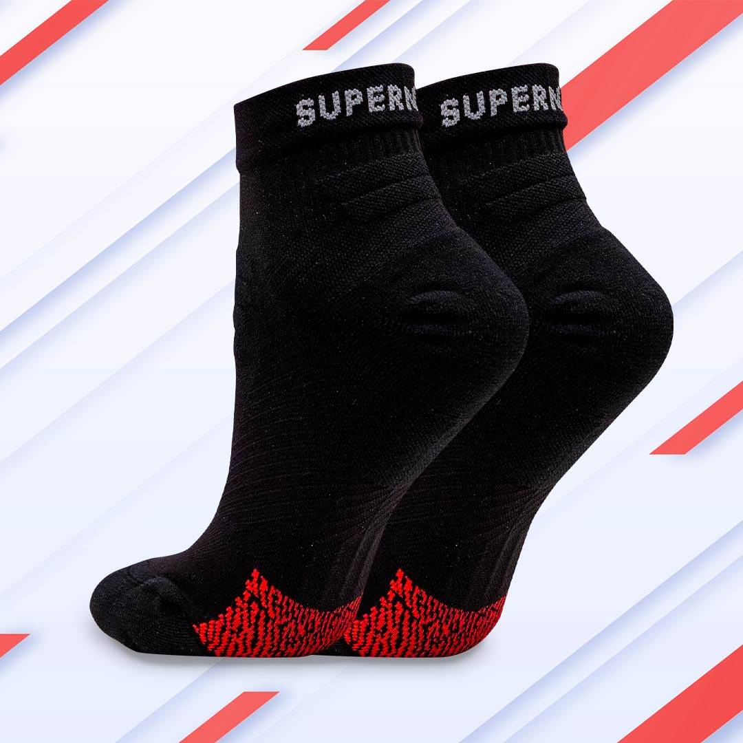 SuperNeuro Athletic Mini Crew Socken - schwarz - S - Balance & Stabilität - VOXX HPT Muster - AirGrid-Zone - feuchtigkeitsregulierend & belüftet -