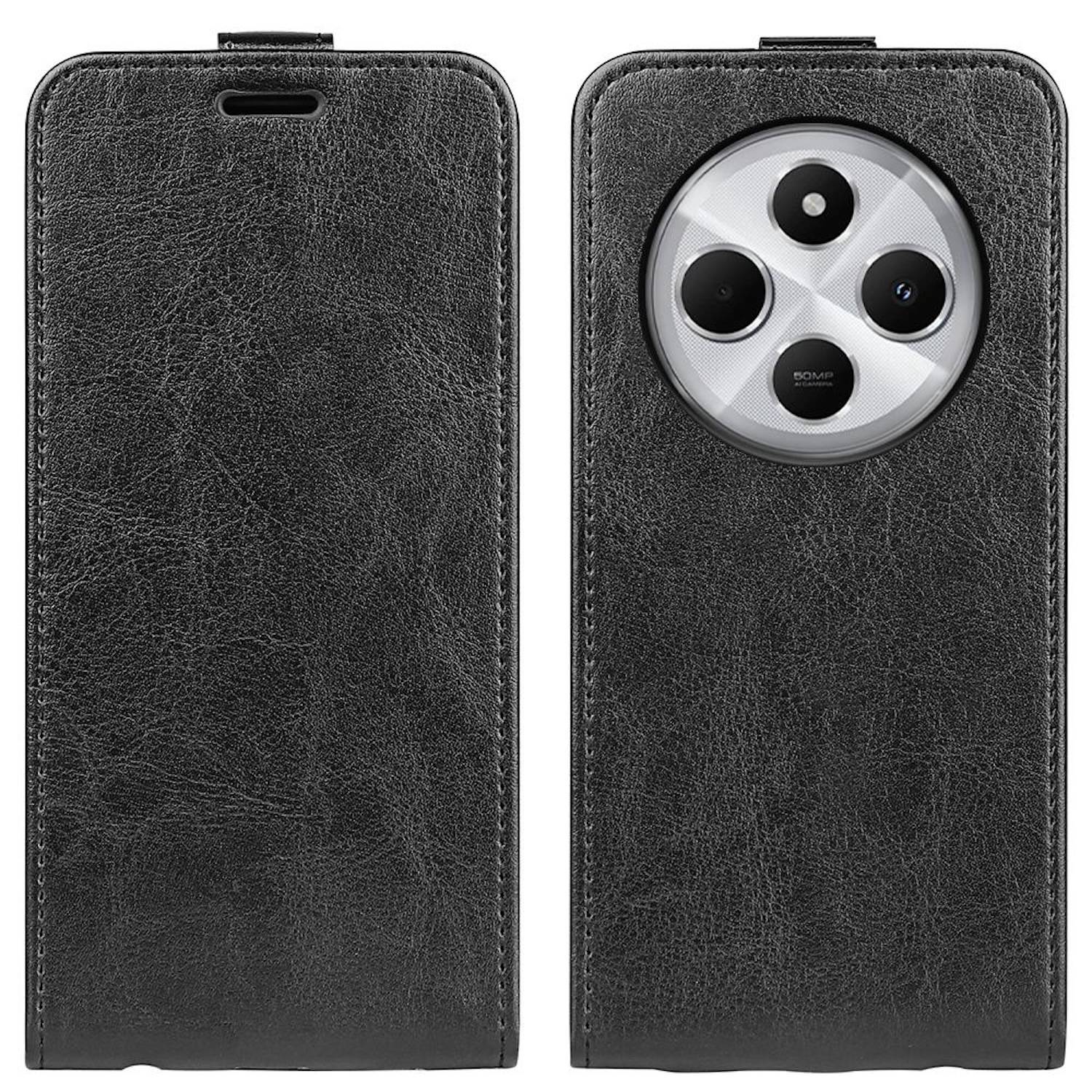 Für Xiaomi Redmi 14C 4G Vertikale Flip Handy Tasche Hülle Cover Schutz Schwarz