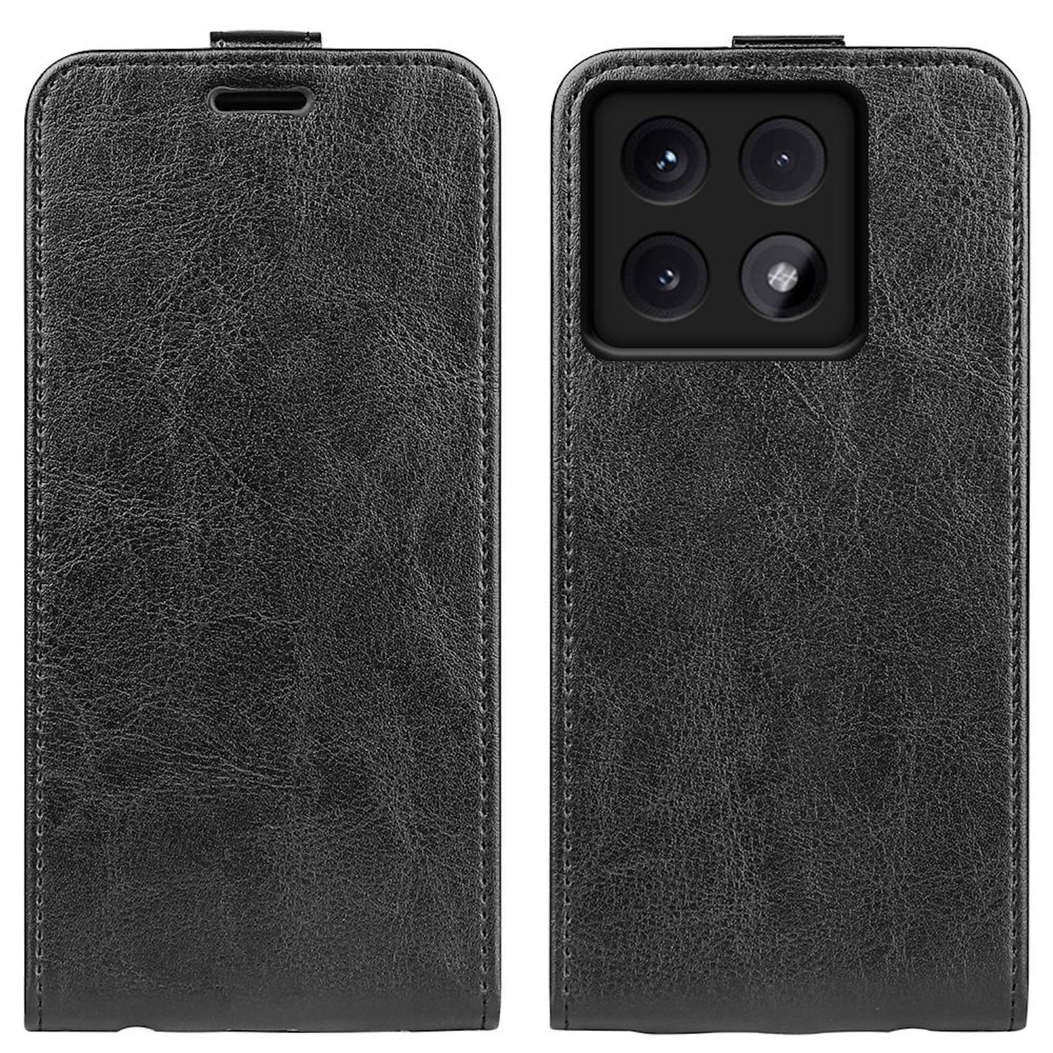 Für Xiaomi 14T Vertikale TPU Flip Handy Tasche Hülle Cover Schutz Case Schwarz