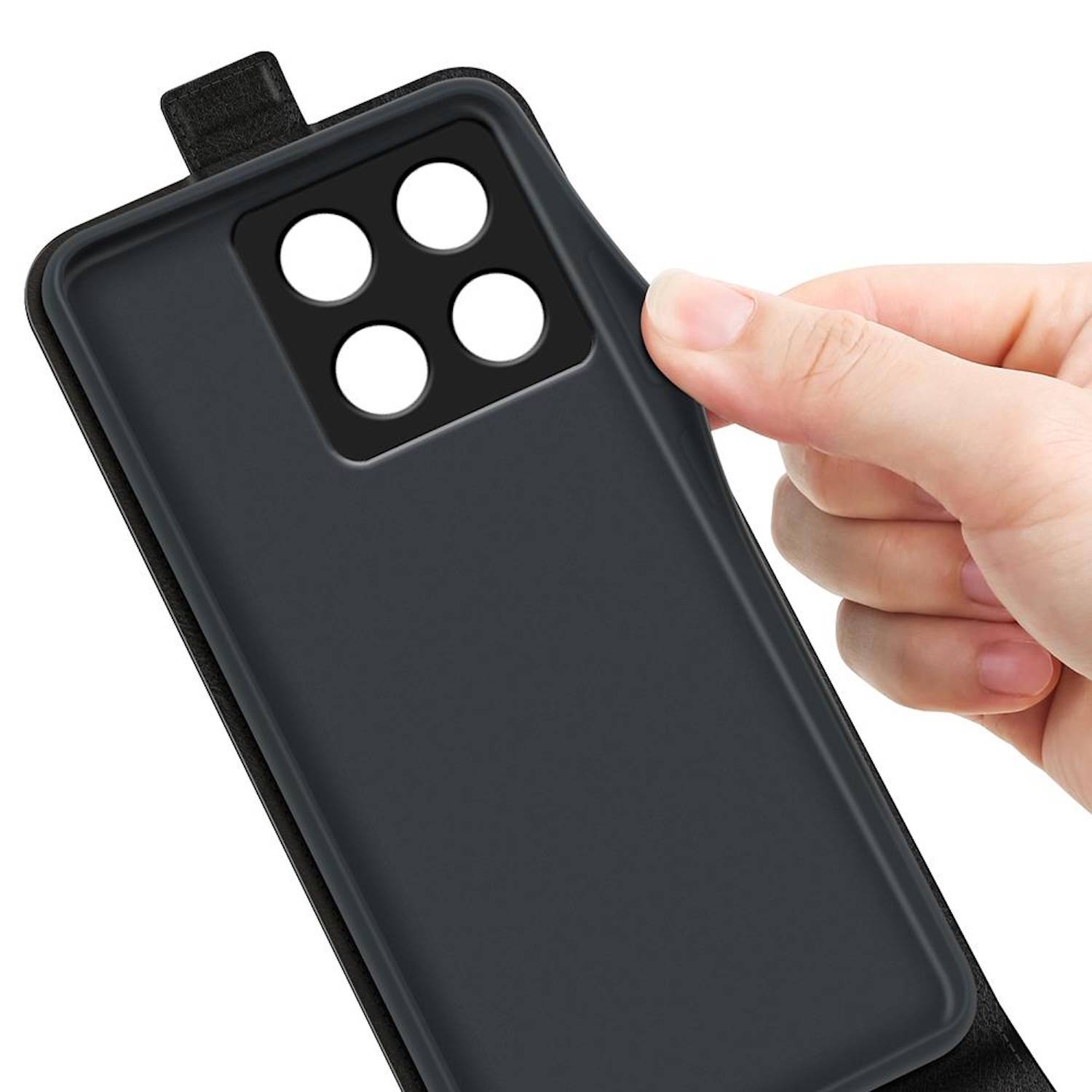 Für Xiaomi 14T Vertikale TPU Flip Handy Tasche Hülle Cover Schutz Case Schwarz