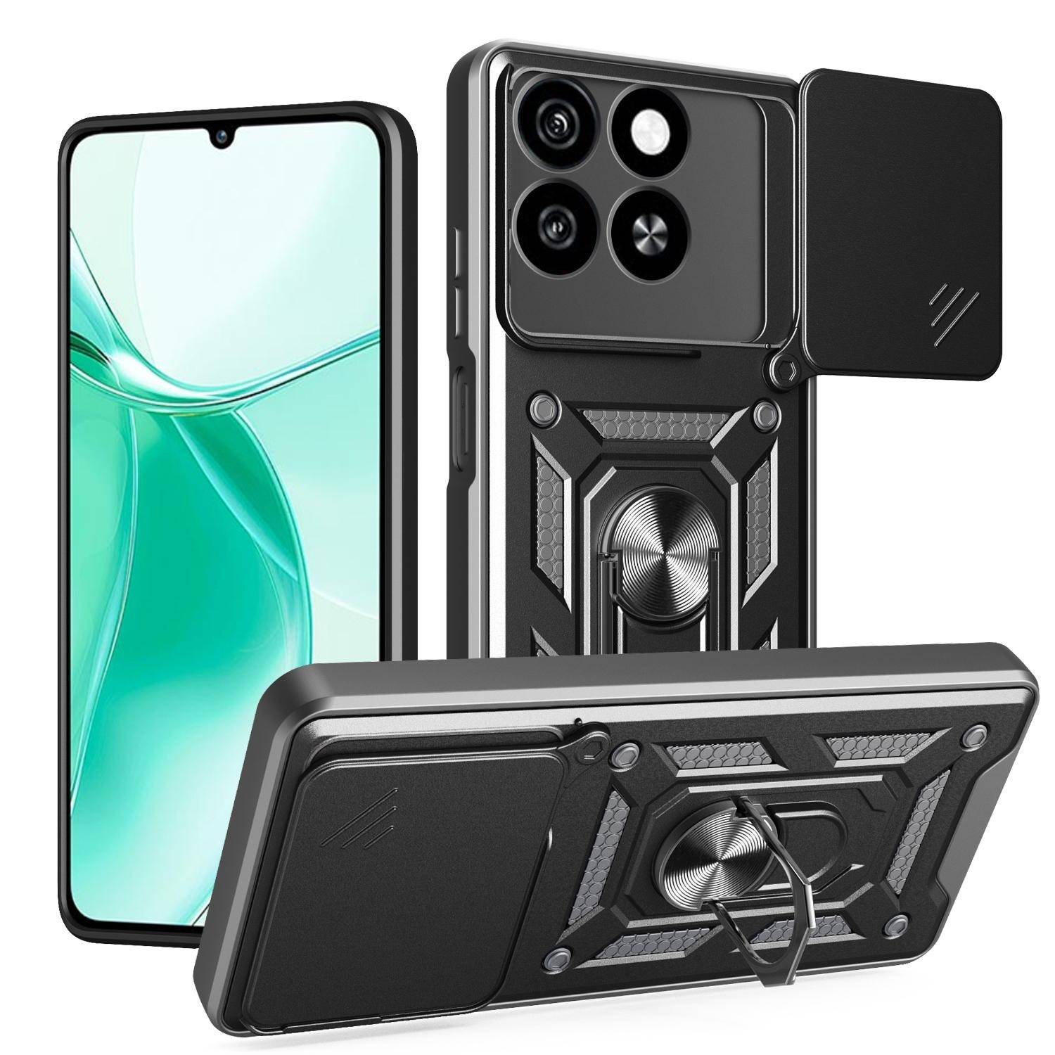 Für ZTE Blade A35 4G / A55 4G Sliding Kamera Hybrid Schutz Hülle Ring Schwarz