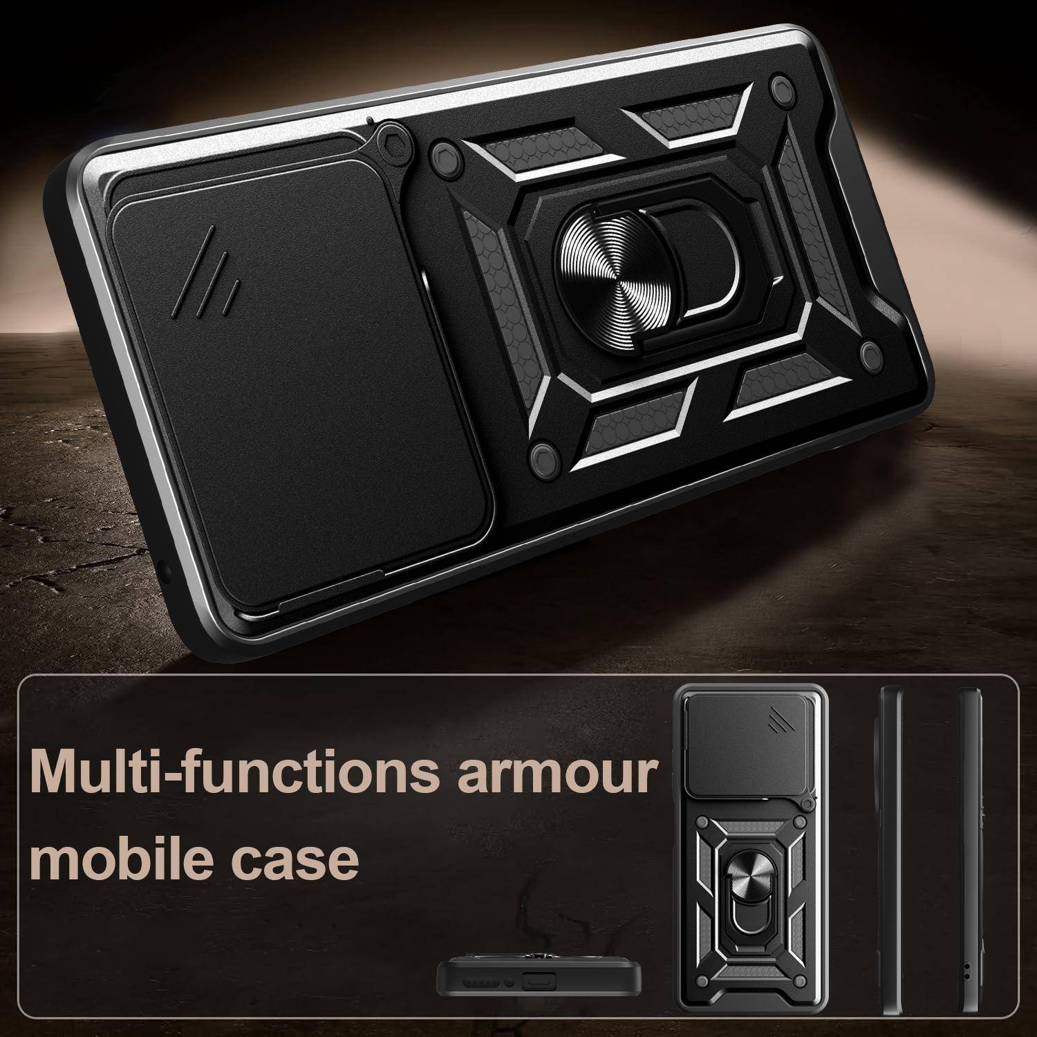 Für ZTE Blade A35 4G / A55 4G Sliding Kamera Hybrid Schutz Hülle Ring Schwarz