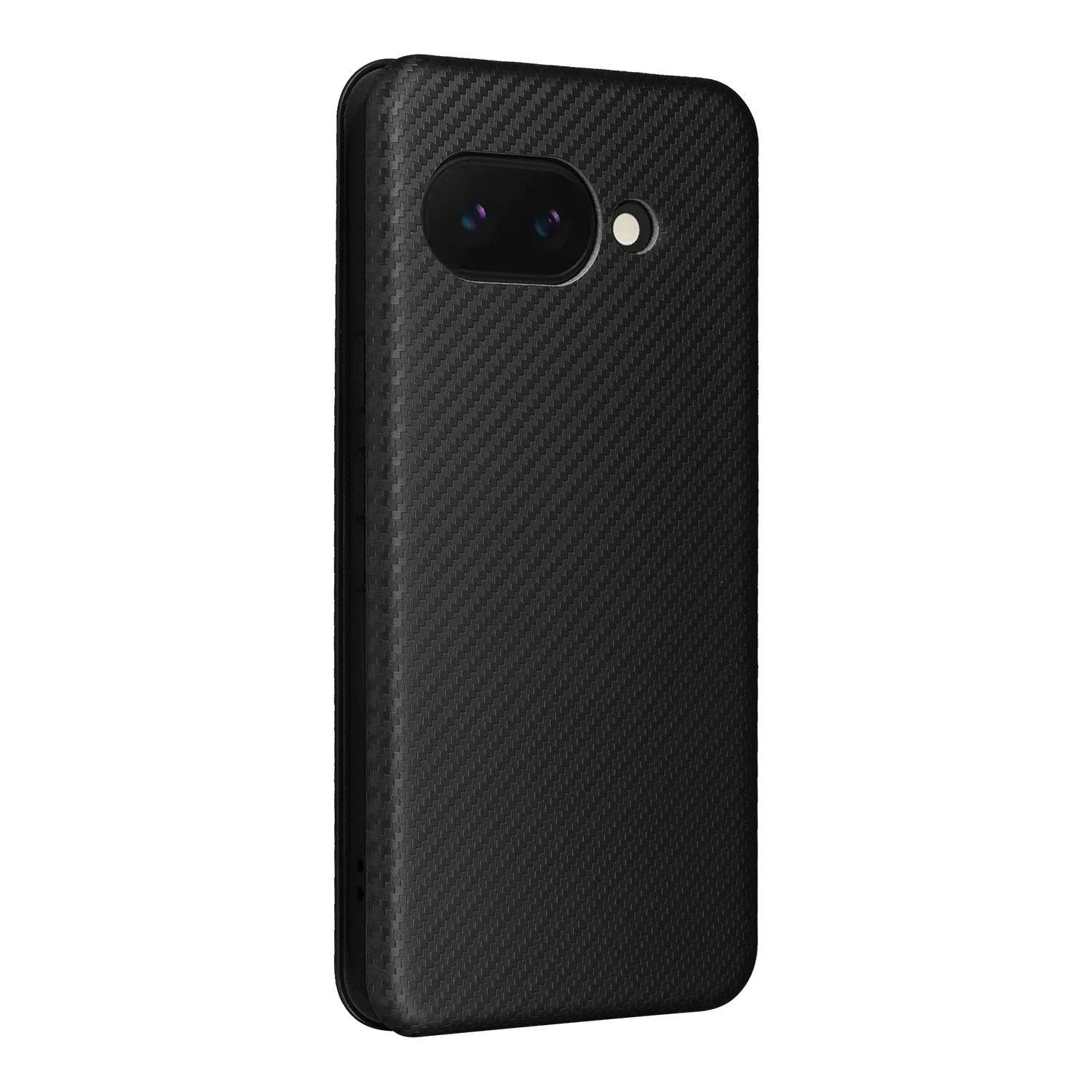 Für Google Pixel 9a Carbon Faser Textur Hybrid Flip Schutz Handy Hülle Schwarz