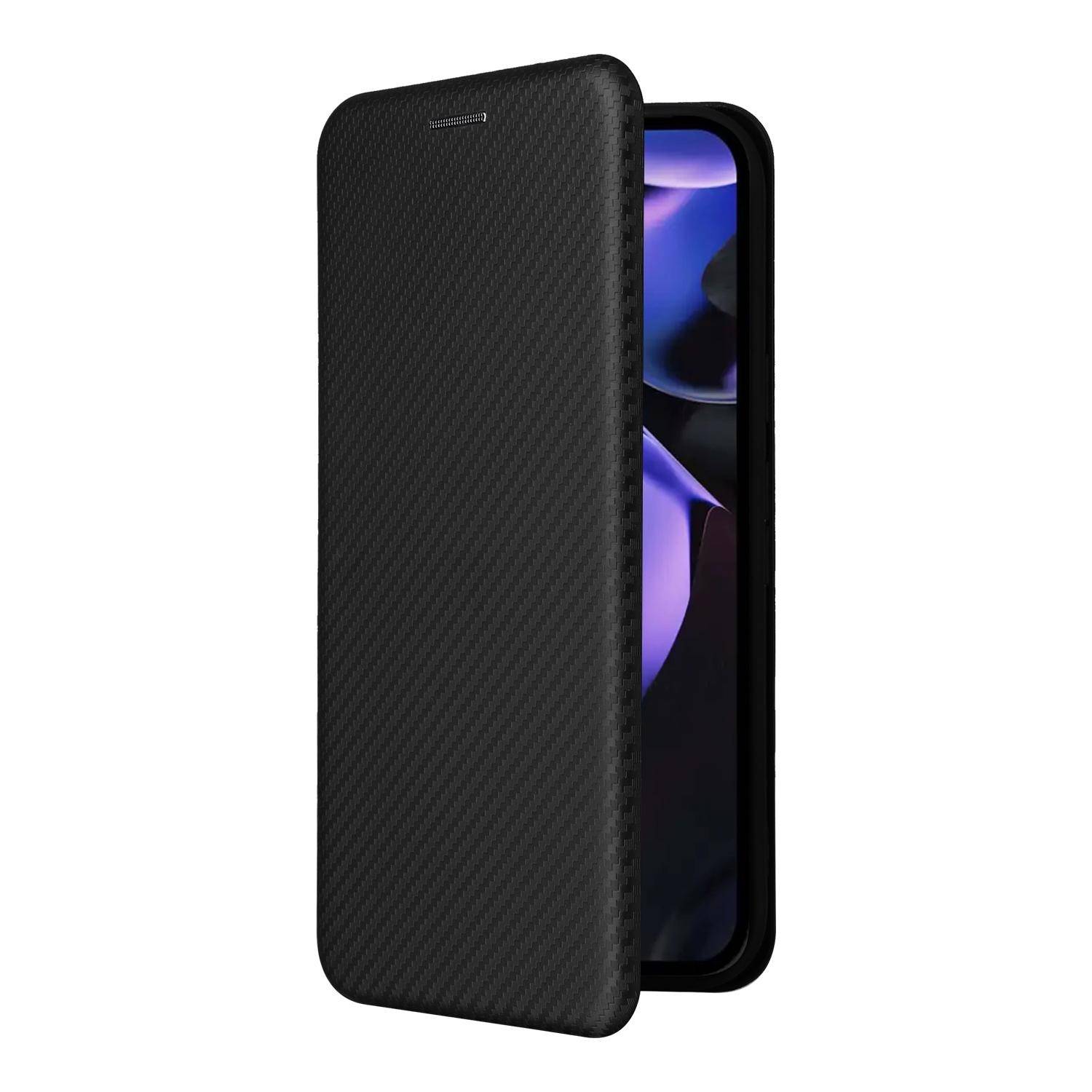 Für Google Pixel 9a Carbon Faser Textur Hybrid Flip Schutz Handy Hülle Schwarz