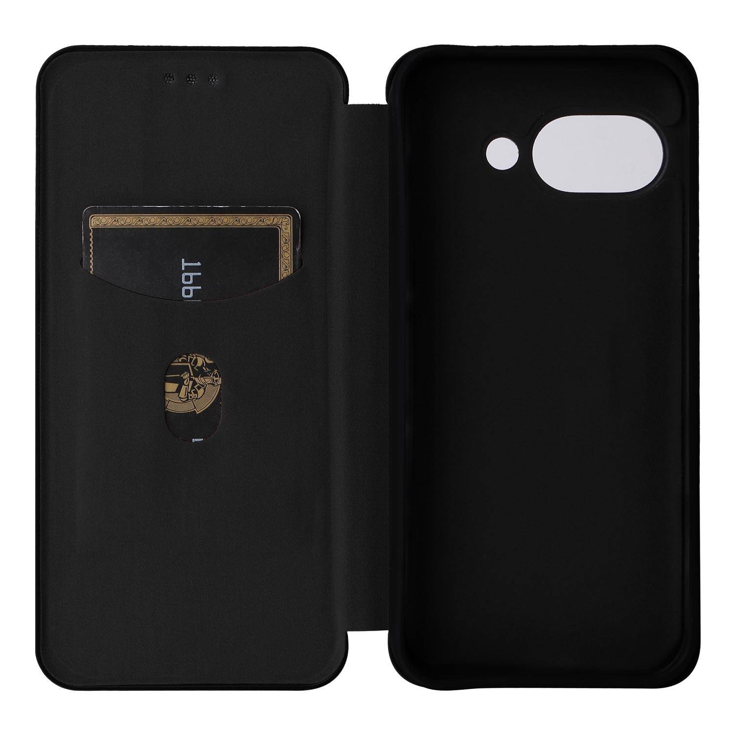 Für Google Pixel 9a Carbon Faser Textur Hybrid Flip Schutz Handy Hülle Schwarz