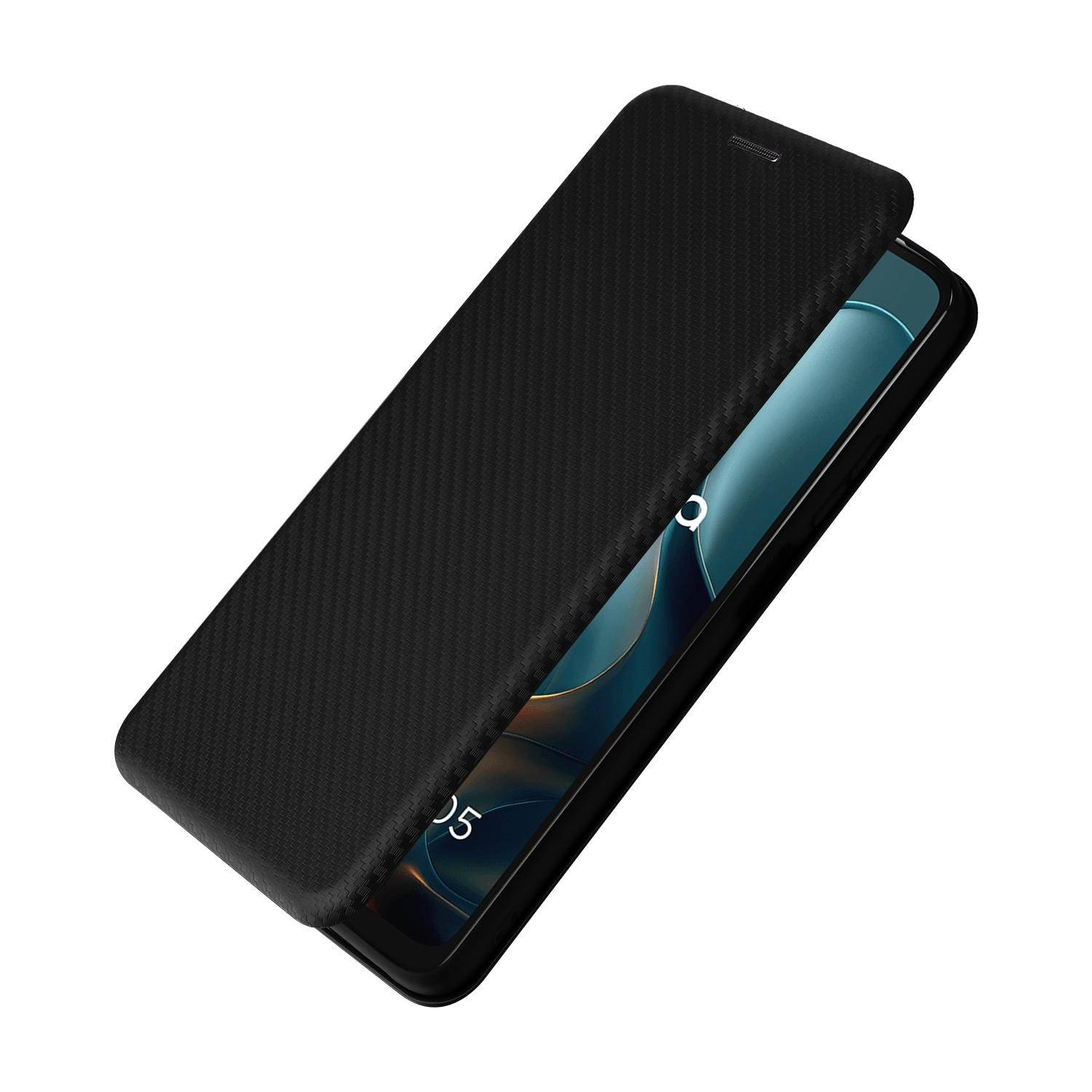 Für Motorola Moto E15 / Moto G05 Carbon Faser Textur Flip Schutz Hülle Schwarz