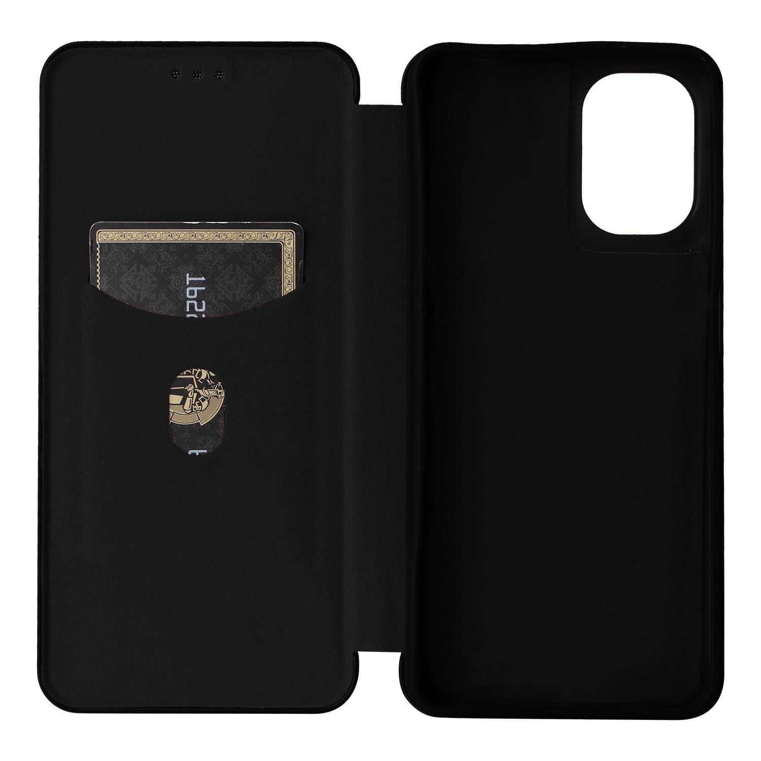 Für Motorola Moto E15 / Moto G05 Carbon Faser Textur Flip Schutz Hülle Schwarz