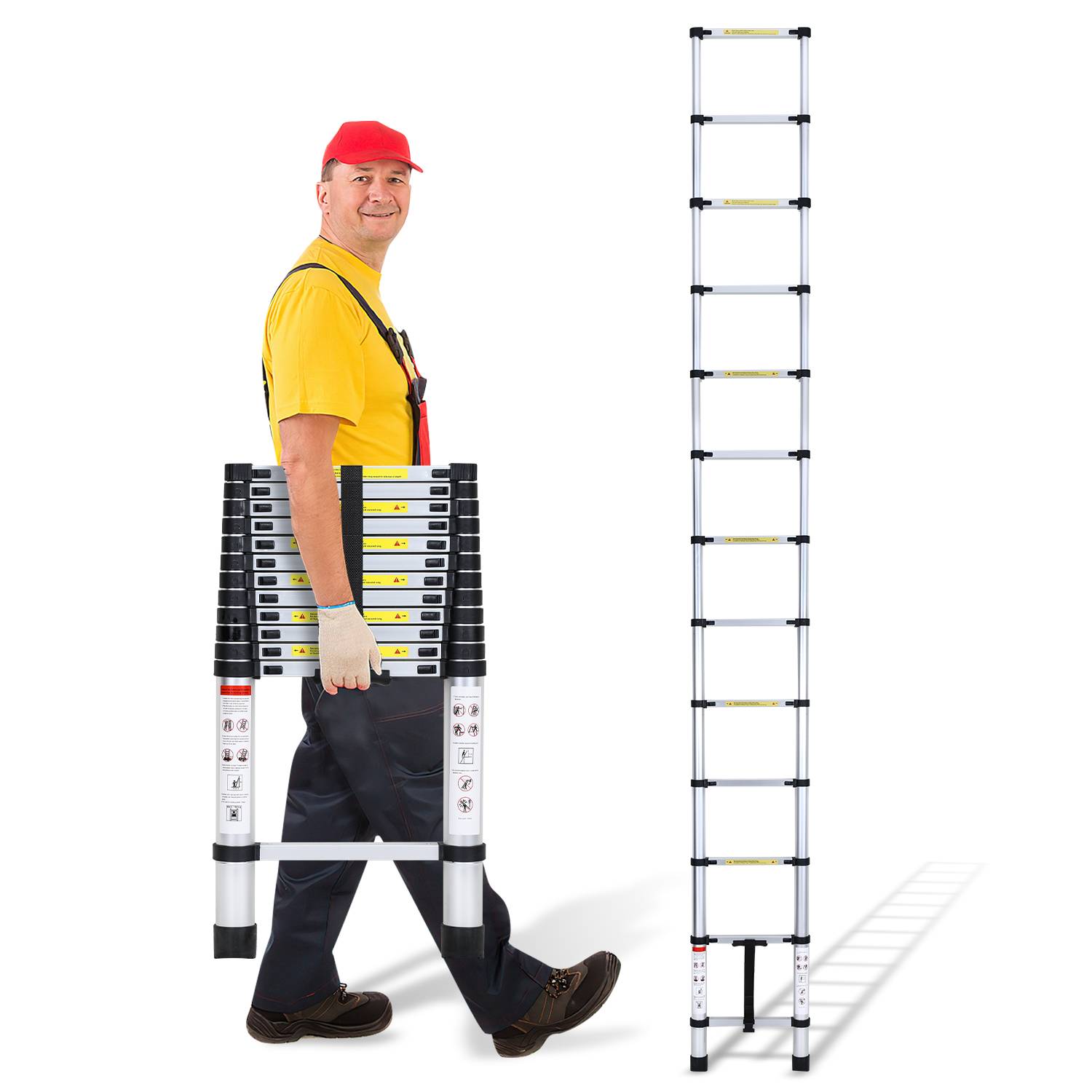 3,8m Silber Teleskopleiter Aluleiter Stehleiter Anlegeleiter Mehrzweckleiter Klappleiter