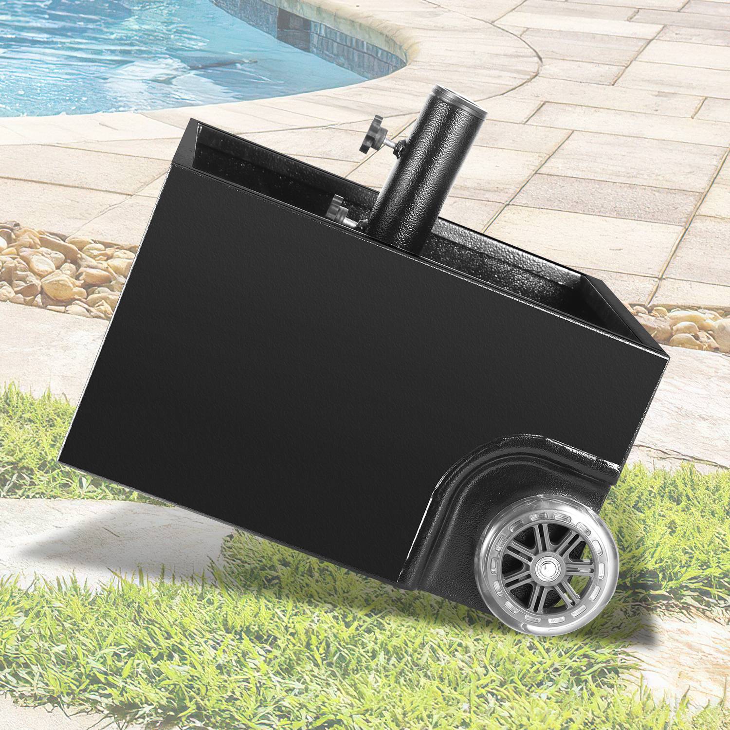 Sonnenschirmständer mit 2 Rollen Schirmgewicht Metall 44.5x44.5x27cm für Garten Terrasse bis 150lbs