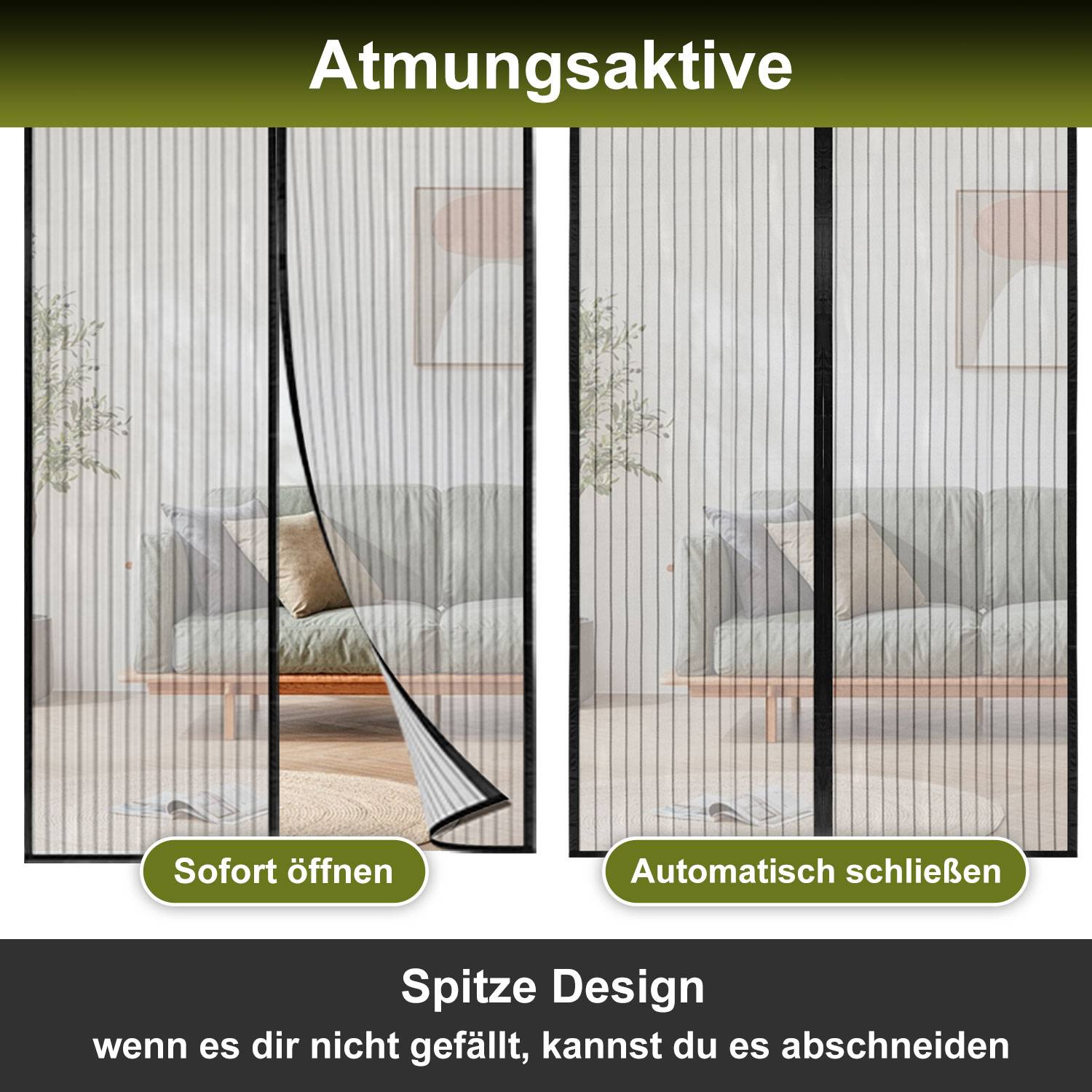 100 x 220 cm Magnet Fliegengitter Tür Vorhang für Holz, Eisen, Aluminium Türen und Balkon. Einfache Installation Schwarz