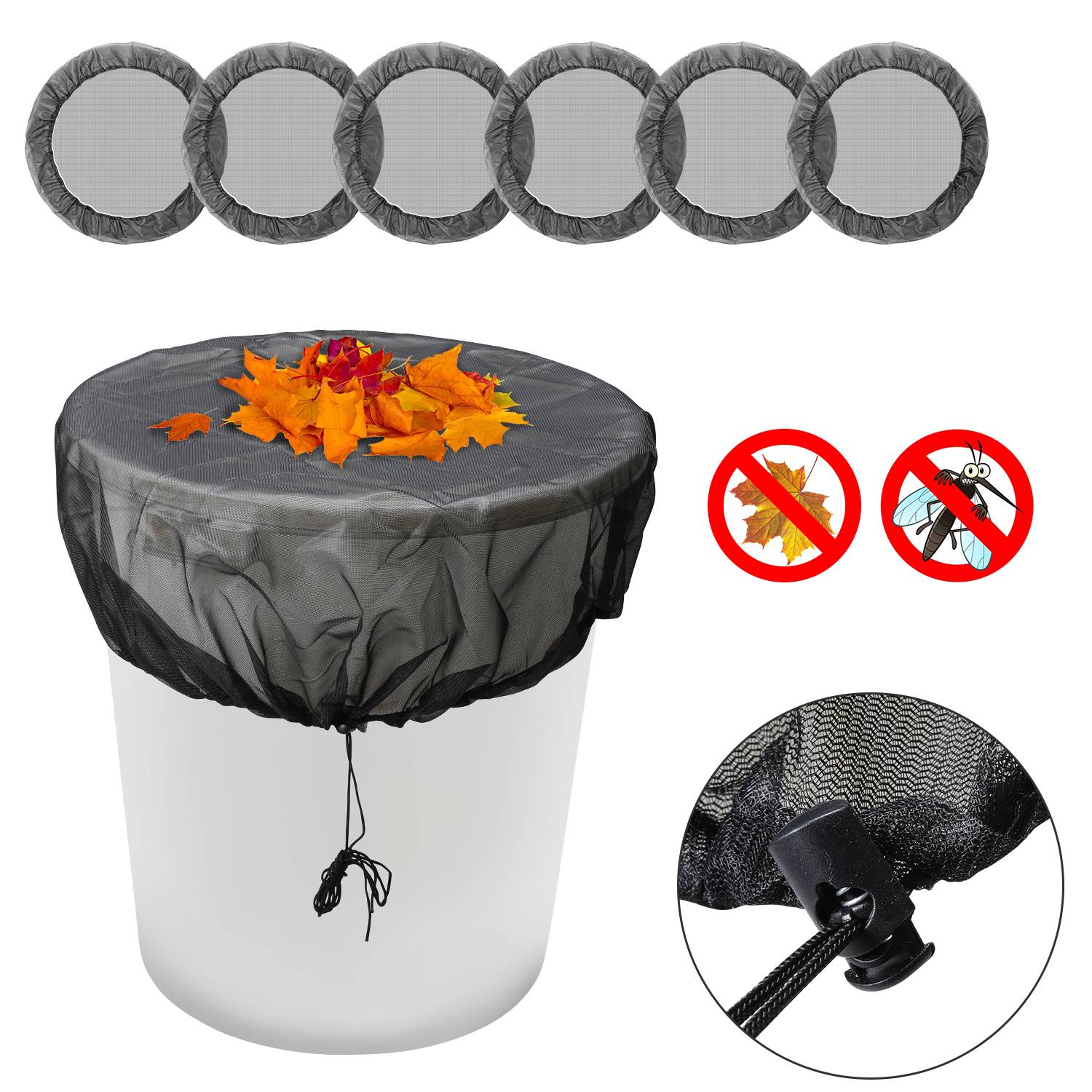 Regentonnen Netz 6 Stück Polyester Abdeckung für Regentonne mit Zugkordel 95 cm für Eimer im Garten Verstellbares