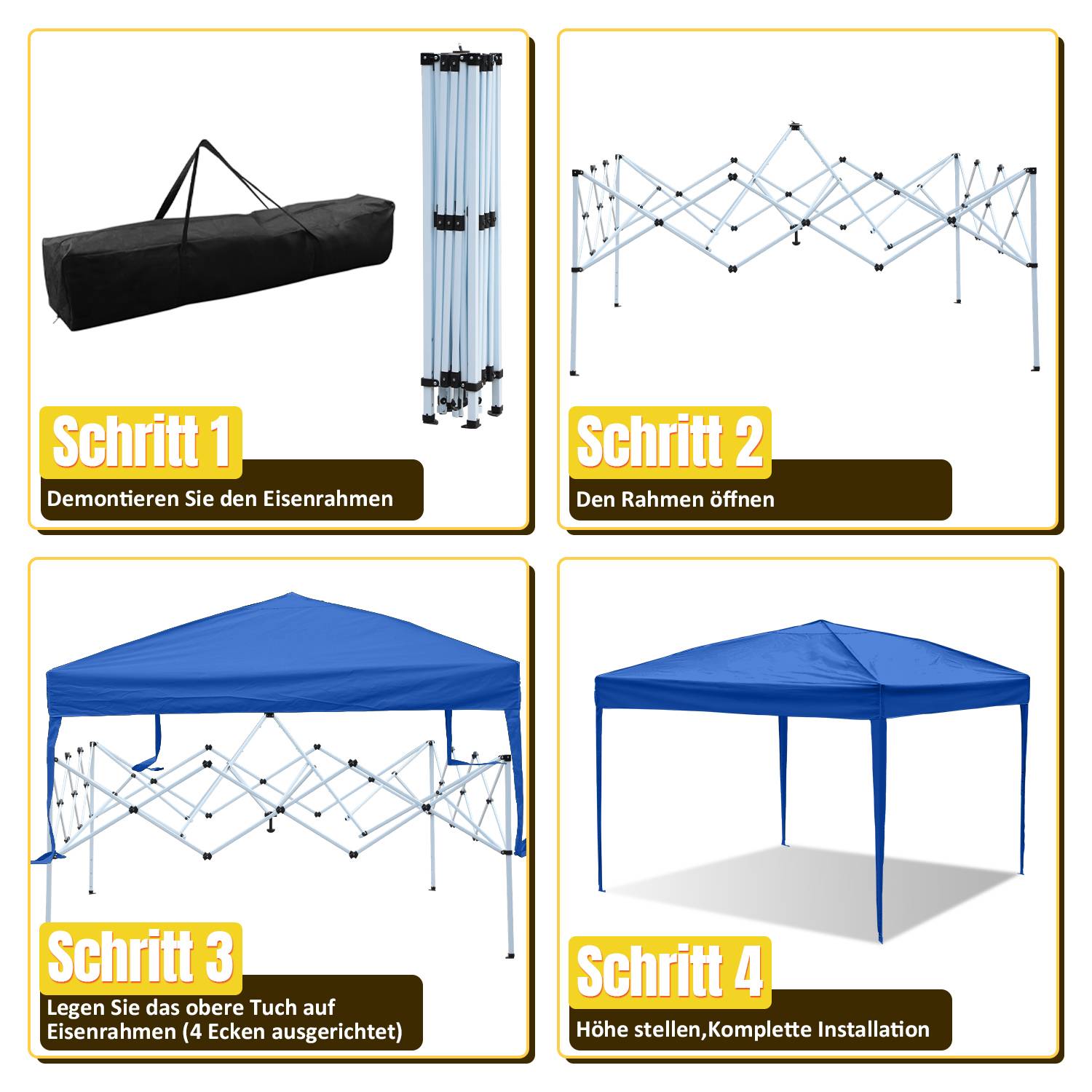 Faltpavillon Pavillons & Partyzelte 3x3m, Festzelt Gartenzelt für Garten Terrasse Feier Party, Wasserdich ohn Seiten Blau
