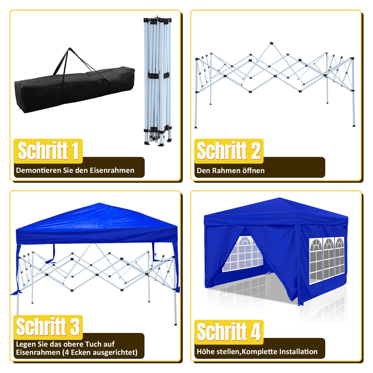 Faltpavillon Pavillon, Pavillon mit 4 Seitenwänden, Partyzelte mit UV-Schutz, Faltpavillon 3x3m mit 4 Seiten Blau