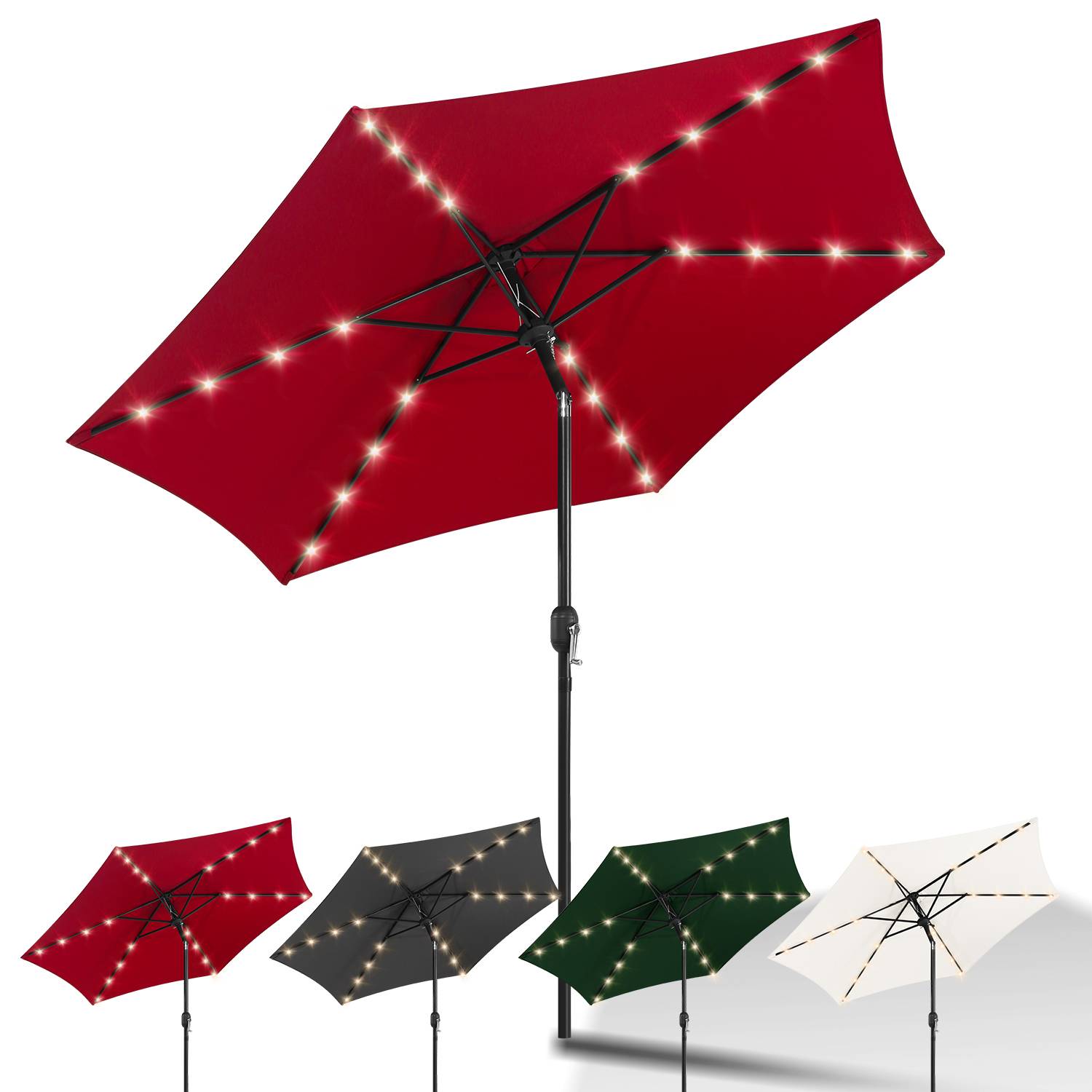 Sonnenschirm Rund,Kurbel Knickbar Eisen Balkonschirm Marktschirm,neigbar,LED,270cm,Rot