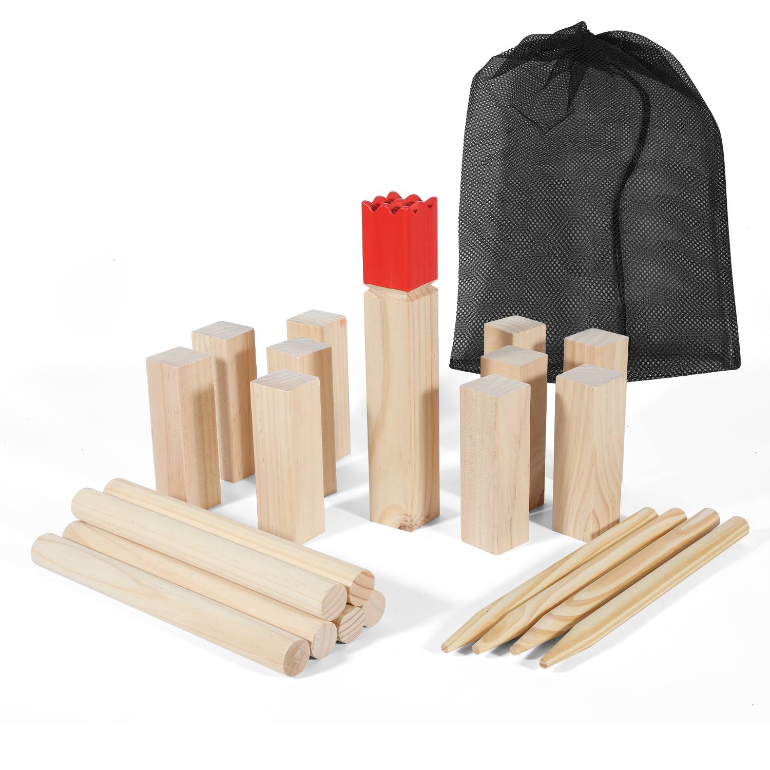 Kubb Wikingerspiel Wurfspiel Holz Spiel 21 teiliges Rasenschach Outdoor Schach mit Tasche