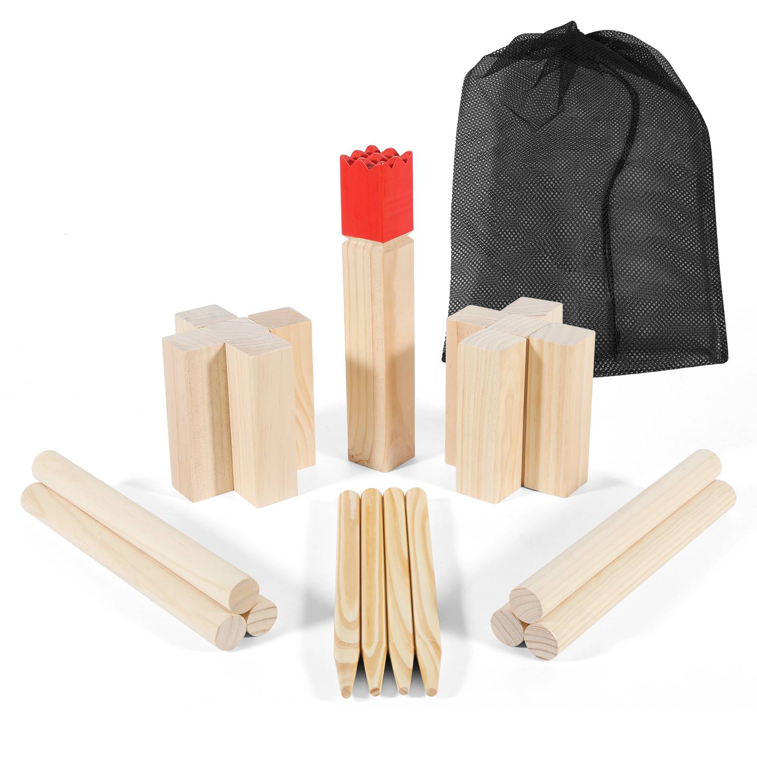Kubb Wikingerspiel mit Tasche Wurfspiel Kiefer Holz Spiel Rasenschach Outdoor Schach