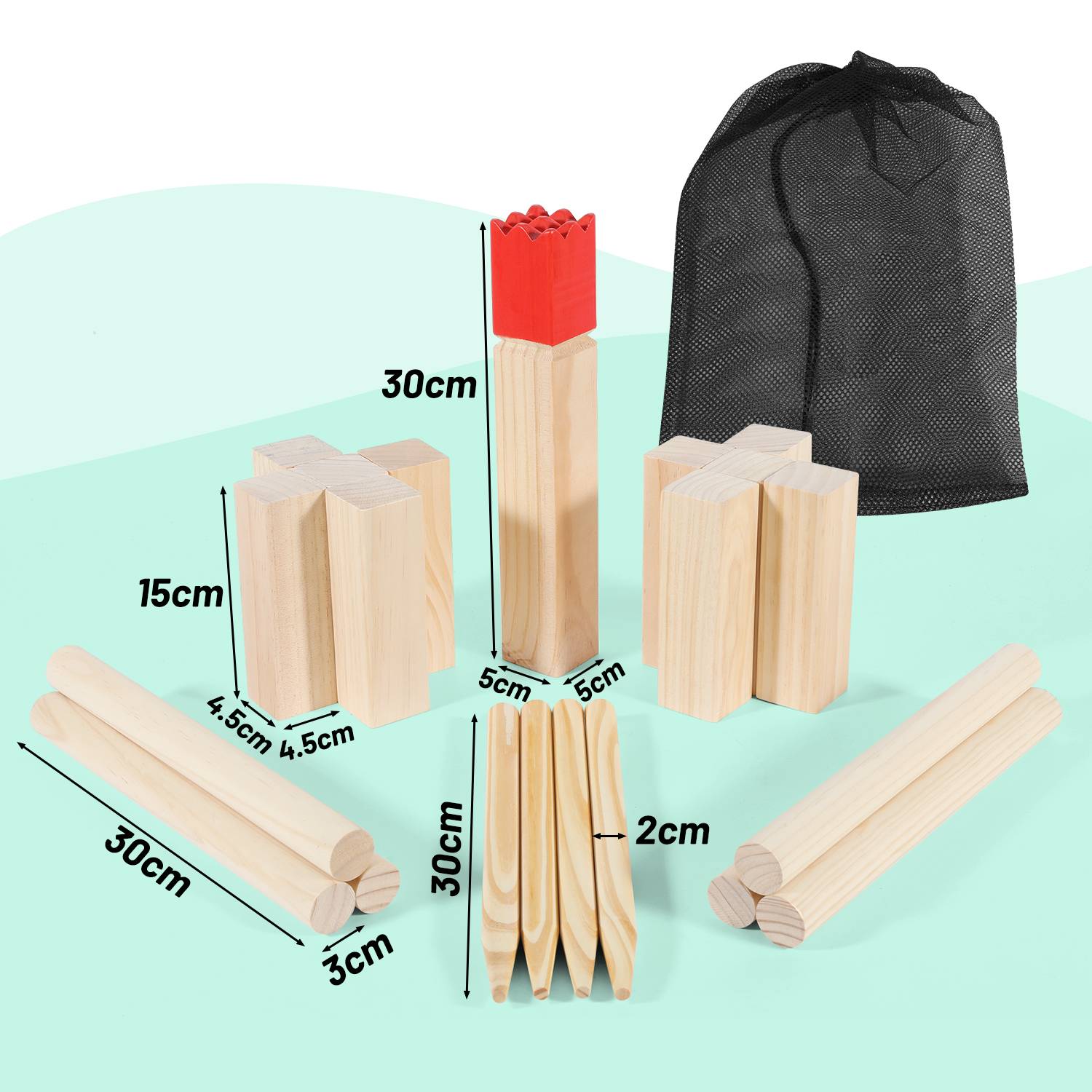 Kubb Wikingerspiel mit Tasche Wurfspiel Kiefer Holz Spiel Rasenschach Outdoor Schach