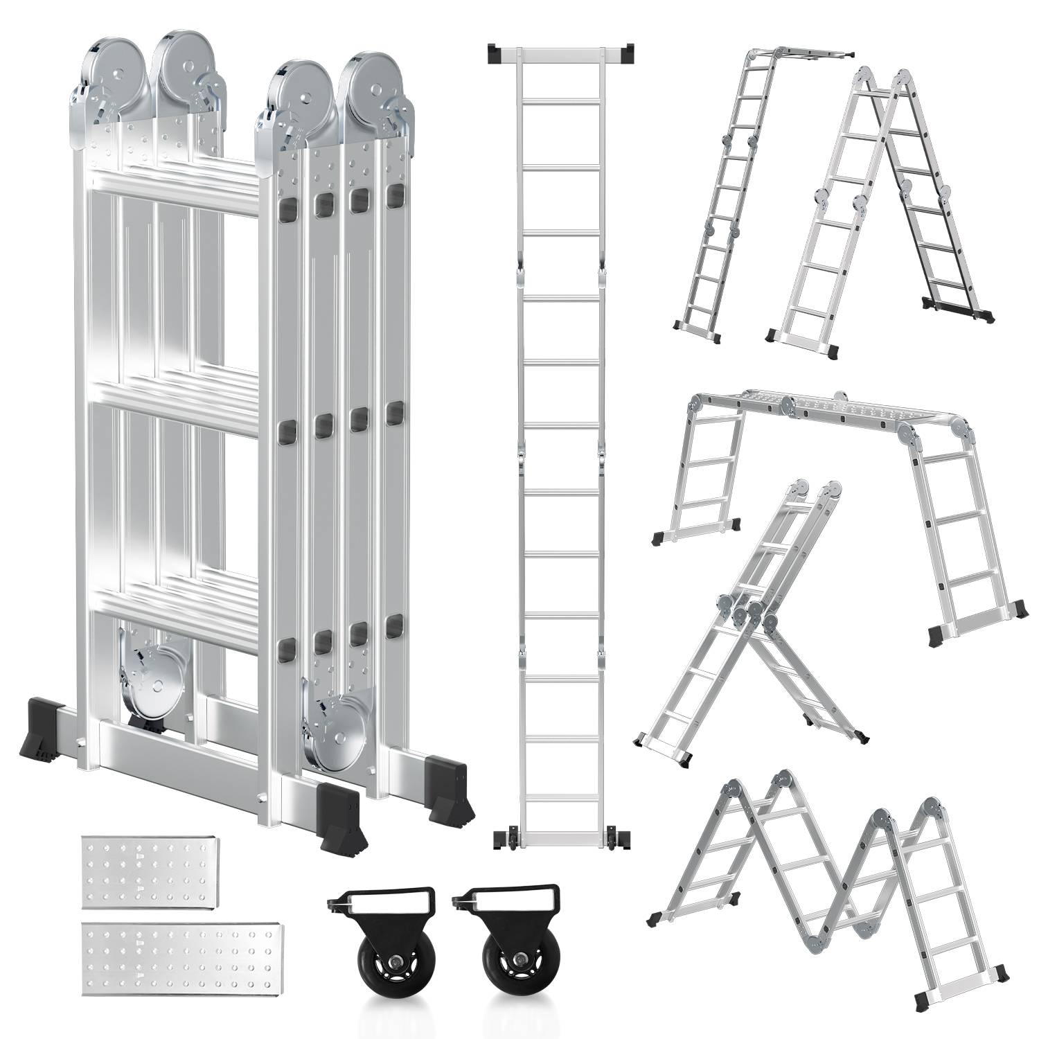 Klappleiter Mehrzweckleiter Ausziehleiter 4x3 Stufen bis 150kg Aluminnum