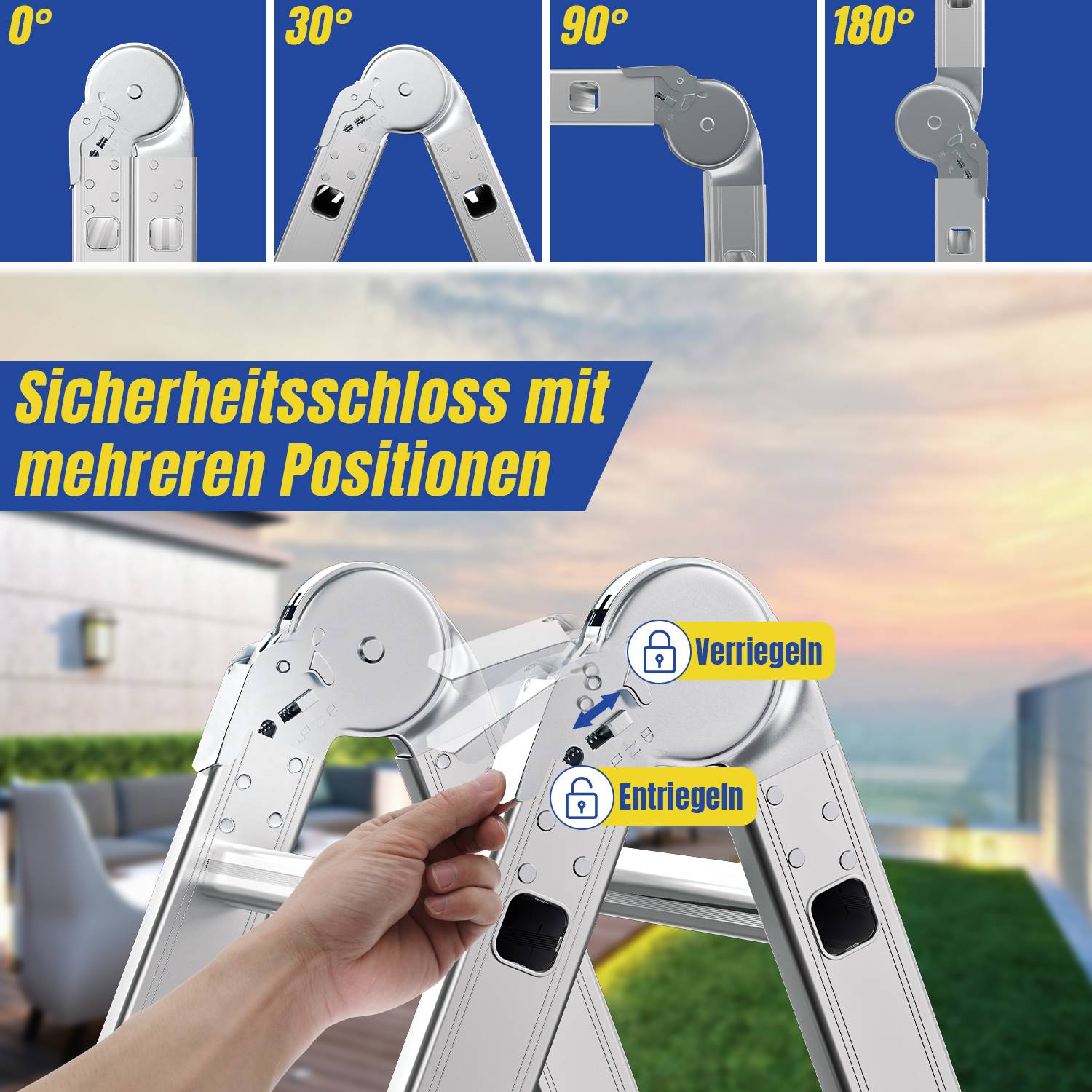 6 in 1 Leiter Mehrzweckleiter Alu Gelenkleiter Klappleiter 360cm Multifunktionsleiter Aluleiter Mit Plattform Bis 150KG 4 X 3 Stufen Silber