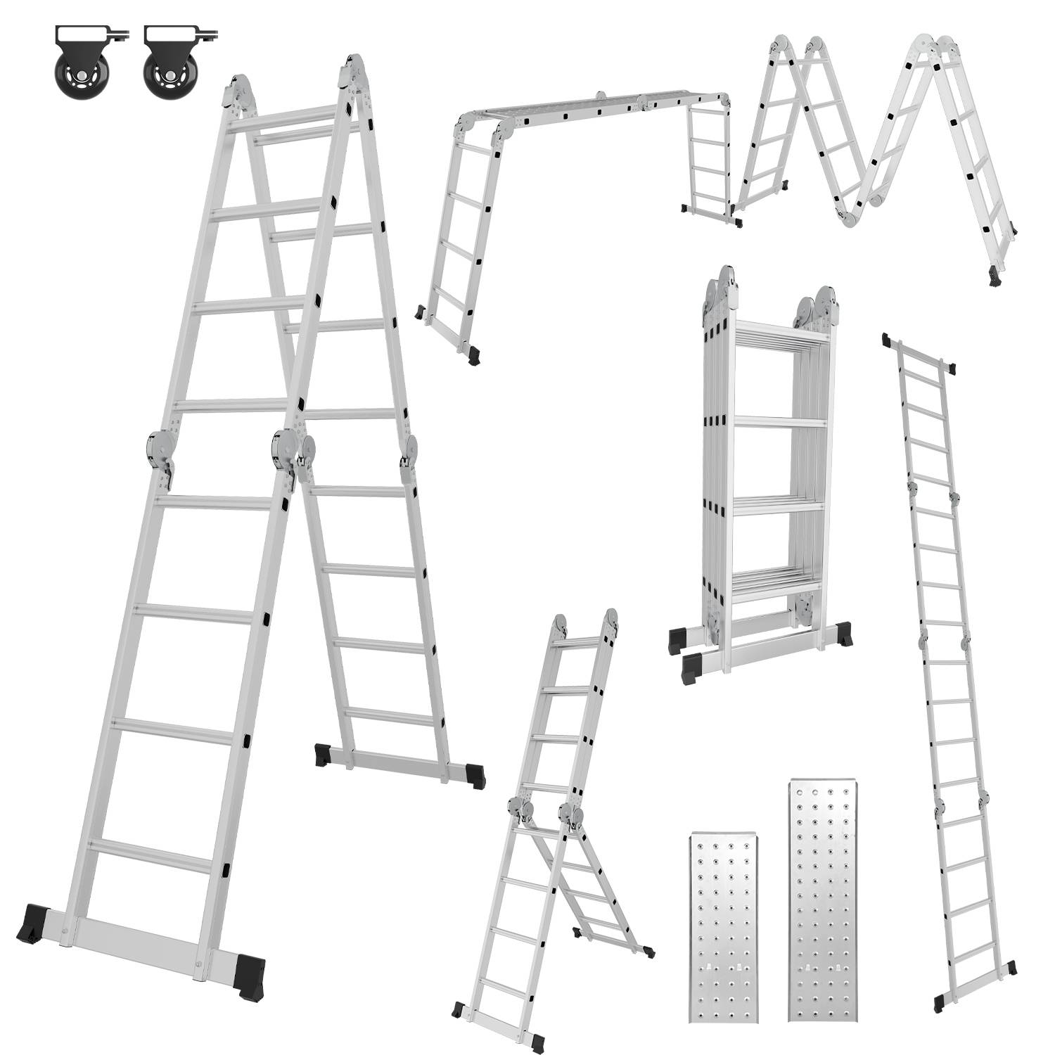 Mehrzweckleiter Multifunktionsleiter Klappleiter 4x4 582cm Teleskopleiter A-Rahmenleiter Anlegeleiter Stehleiter Haushaltsleiter Aluleiter