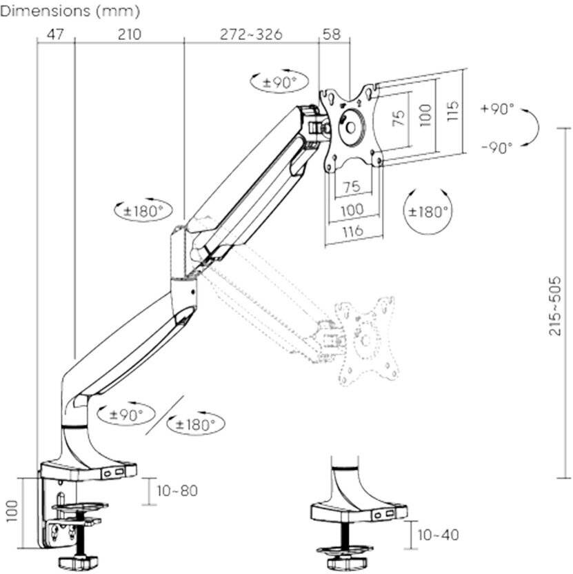 VM-UTM10 Monitor Tischhalterung, Universal Tischhalterung für LCD Monitore, bis max. 45", VESA Tragfähigkeit max. 13Kg