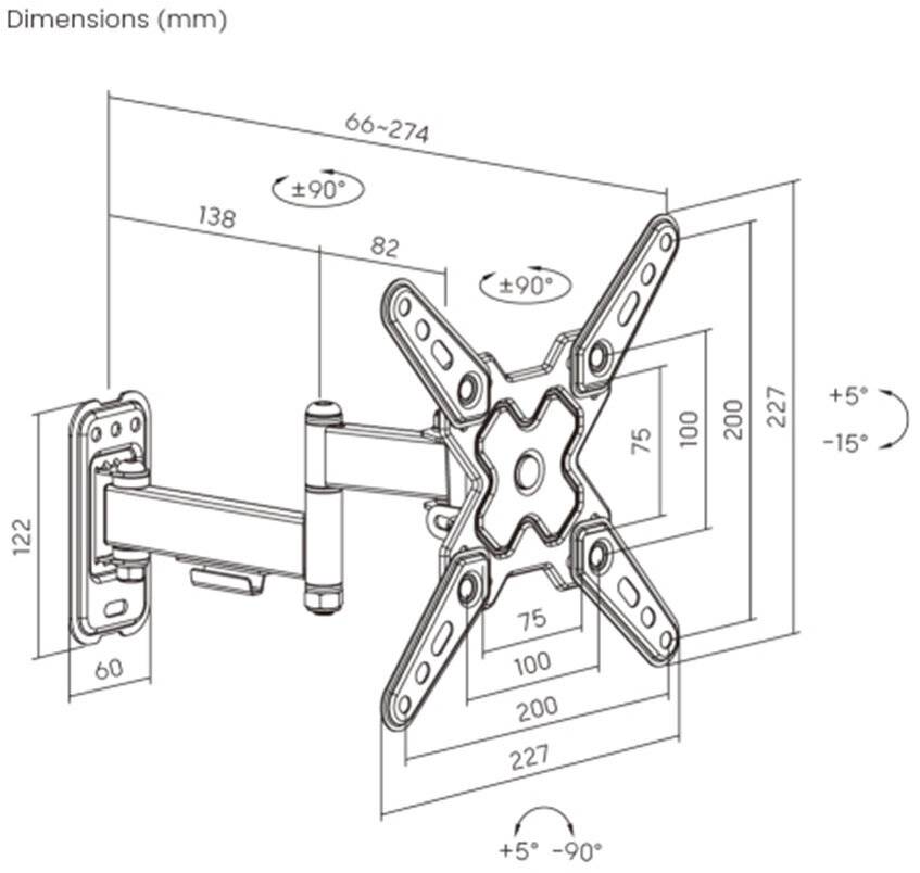 VM-UWM30 Monitor Wandhalterung, Universal Wandhalterung für LCD Monitore, bis max. 43", VESA Tragfähigkeit max. 20Kg