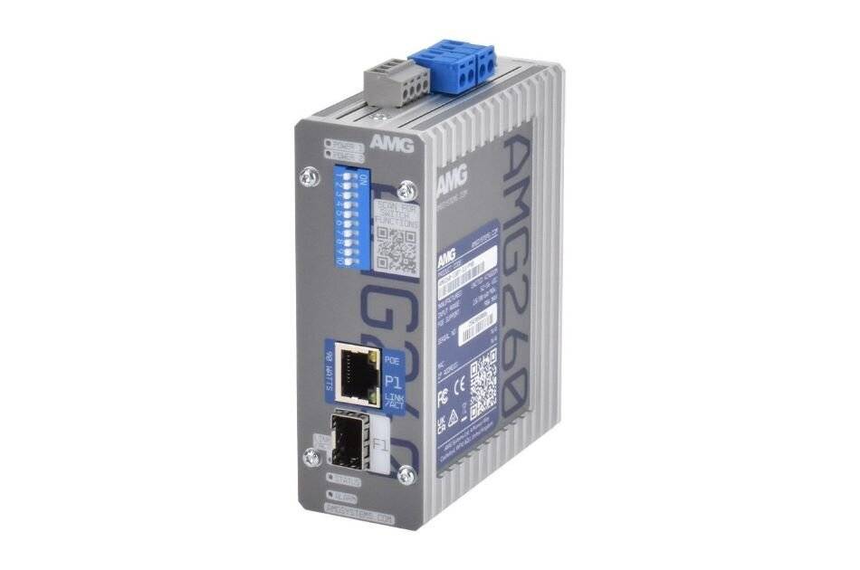 AMG Systems AMG260-1GBT-1S-P90, Industrieller PoE Medienkonverter, 1 x 10/100/1000BT RJ45 mit 60/90W PoE, 1 x 100/1000B