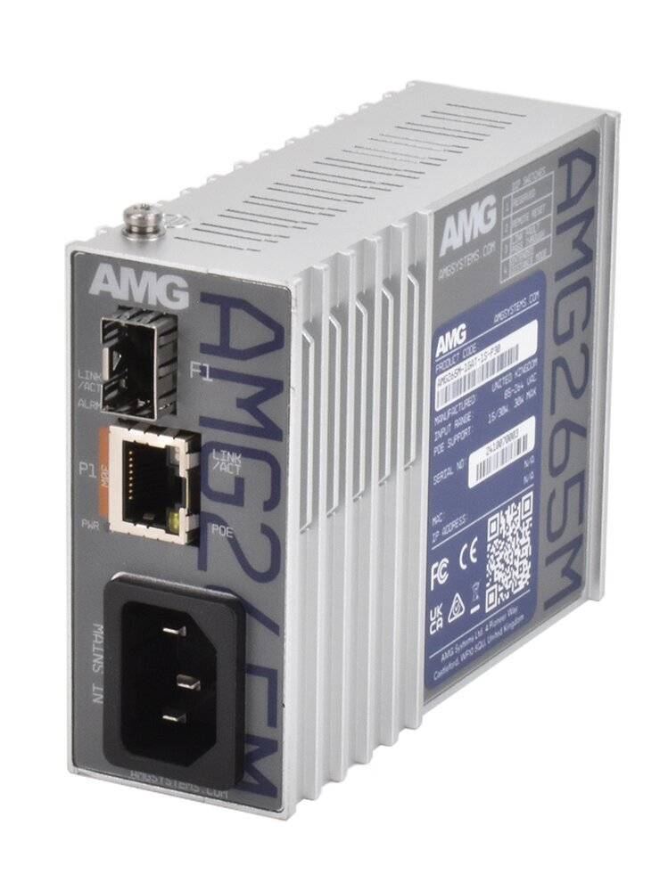 AMG265M-1GAT-1S-P30, Industrieller PoE Medienkonverter, 1 x 10/100/1000BT RJ45 mit 30W PoE, 1 x 100/1000 Base-FX SFP Sl